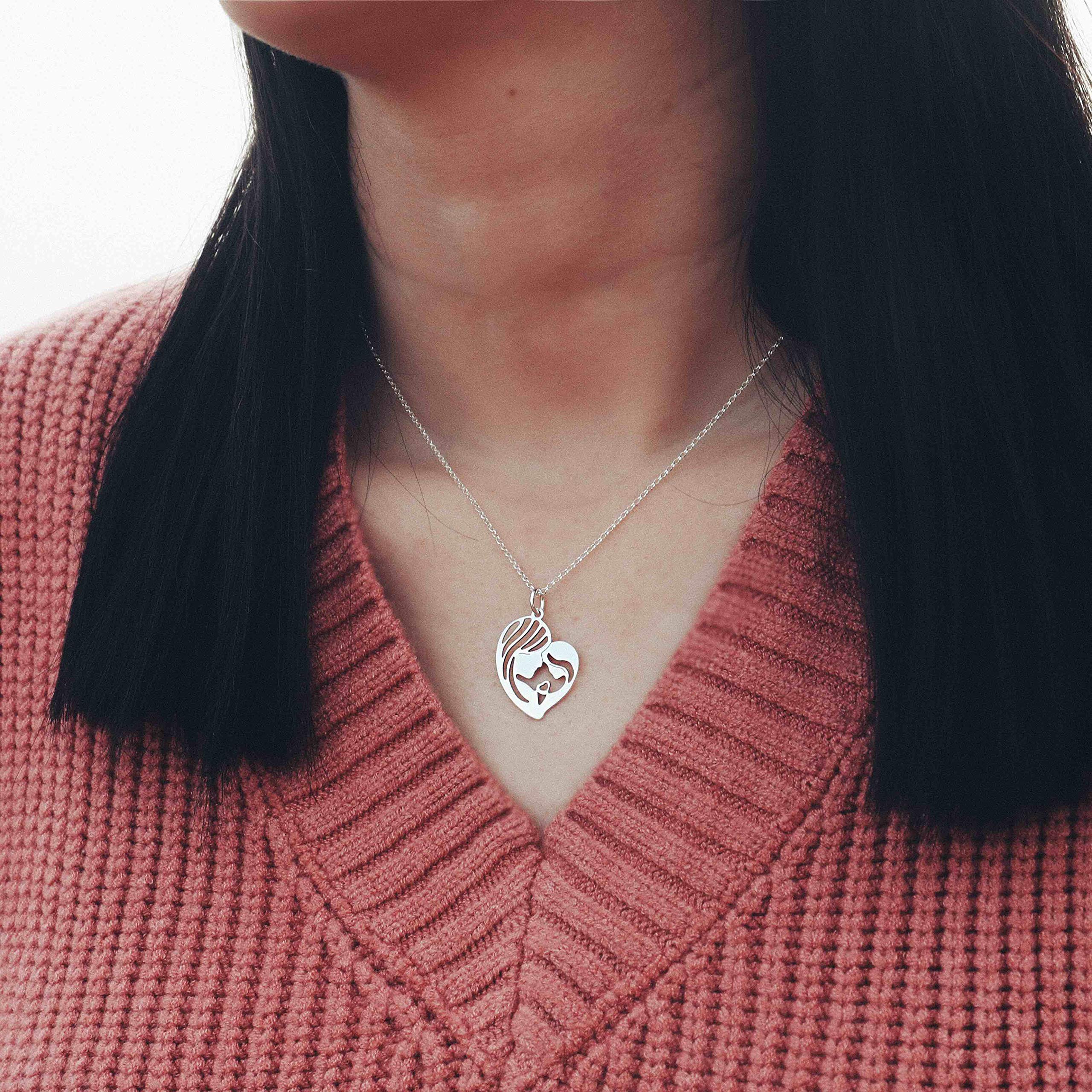 Collar Mamá en Plata de Ley 925 - Colgante para el día de la madre en forma de Corazón - Regalos para mamá