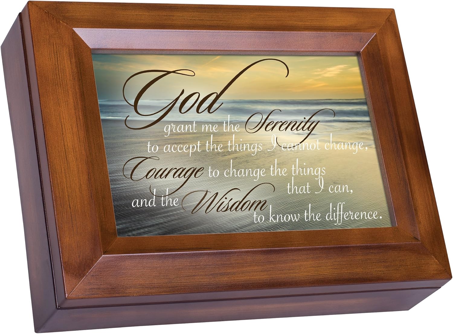 Cottage Garden Serenity Prayer Ocean Waves Wood Finish Jewelry Music Box Plays You are My Sunshine
