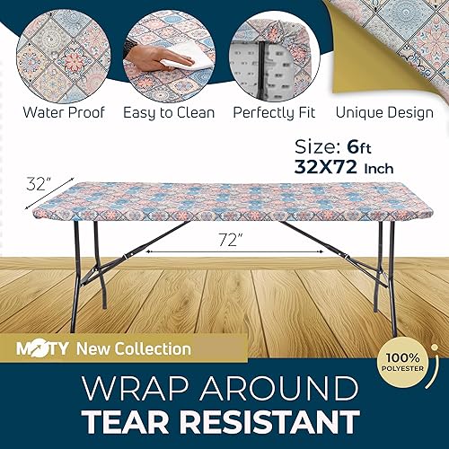 Miniatura 2 de moty Funda plegable de poliéster, impermeable, protector de mantel para exteriores con elástico para mesas rectangulares de pícnic, lavable para