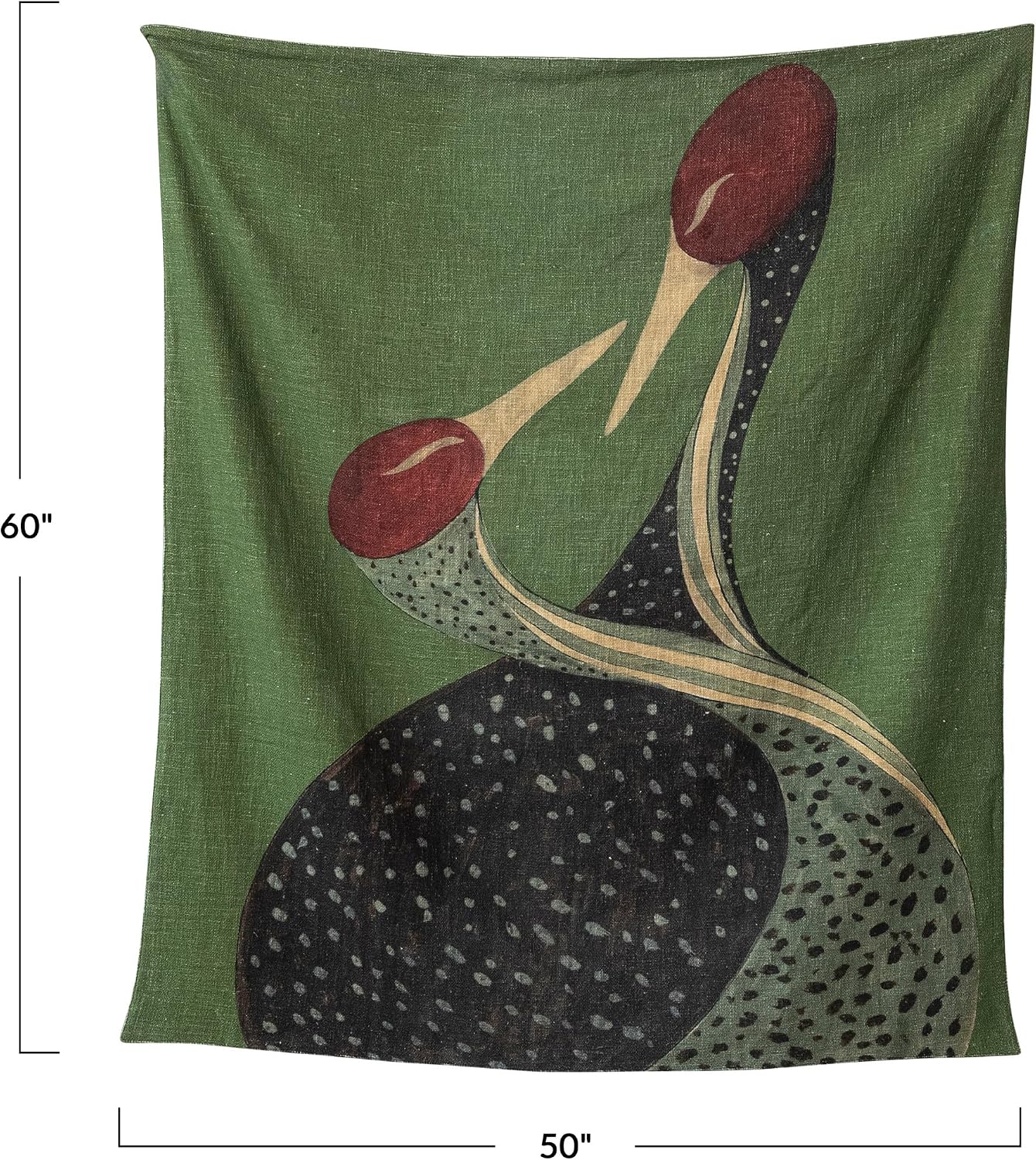 Creative Co-Op Cotton Slub Printed Throw Blanket with Cranes Pattern and Velvet Back, Multicolor