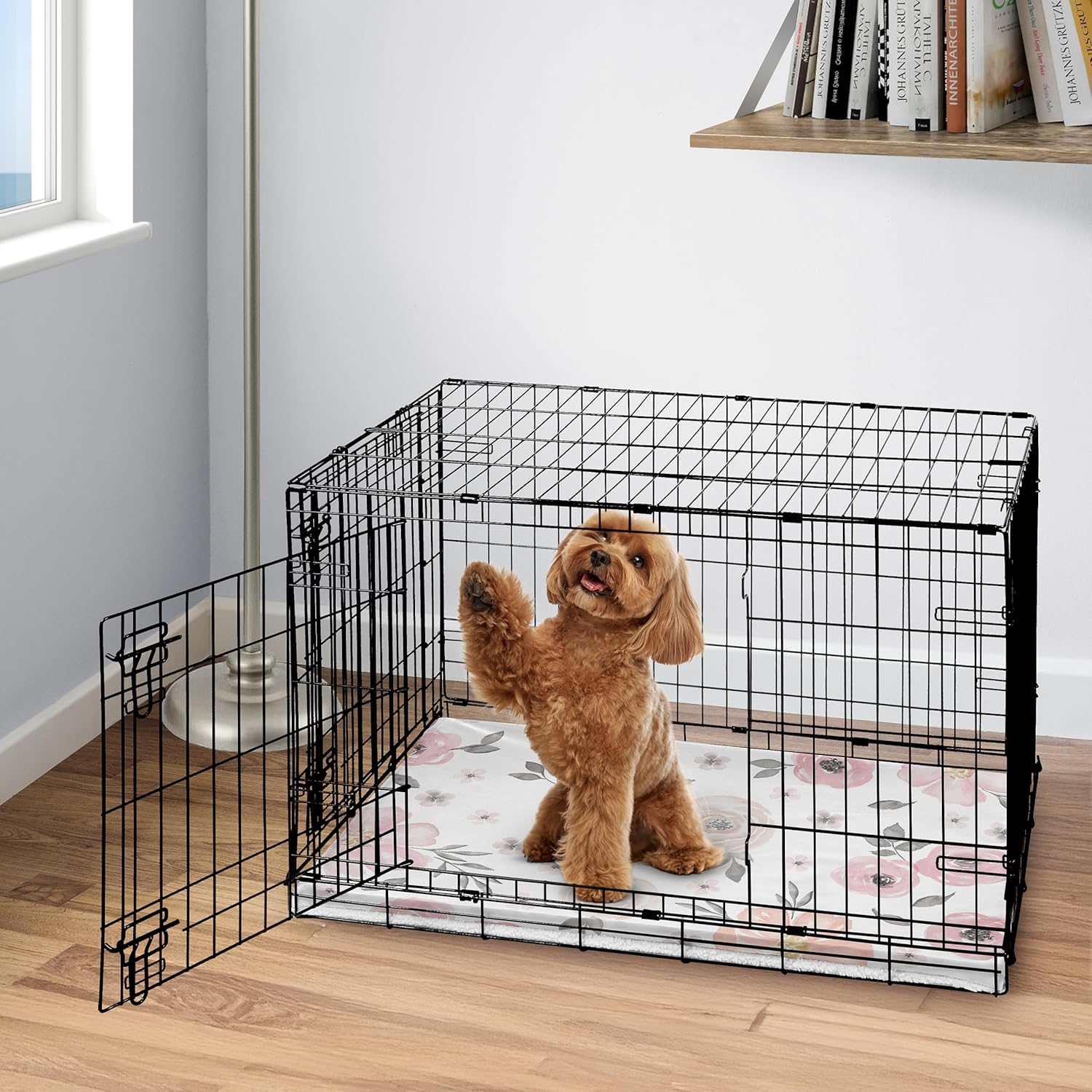 Sweet Jojo Designs 36in. Medium Dog Crate Pan Cover (Blush Pink Boho Floral) Pet Cage, Kennel Pad Mat Bottom Tray Covers (Grey, Bohemian, Farmhouse, Shabby Chic, Rose, Watercolor, Flower, Elegant)