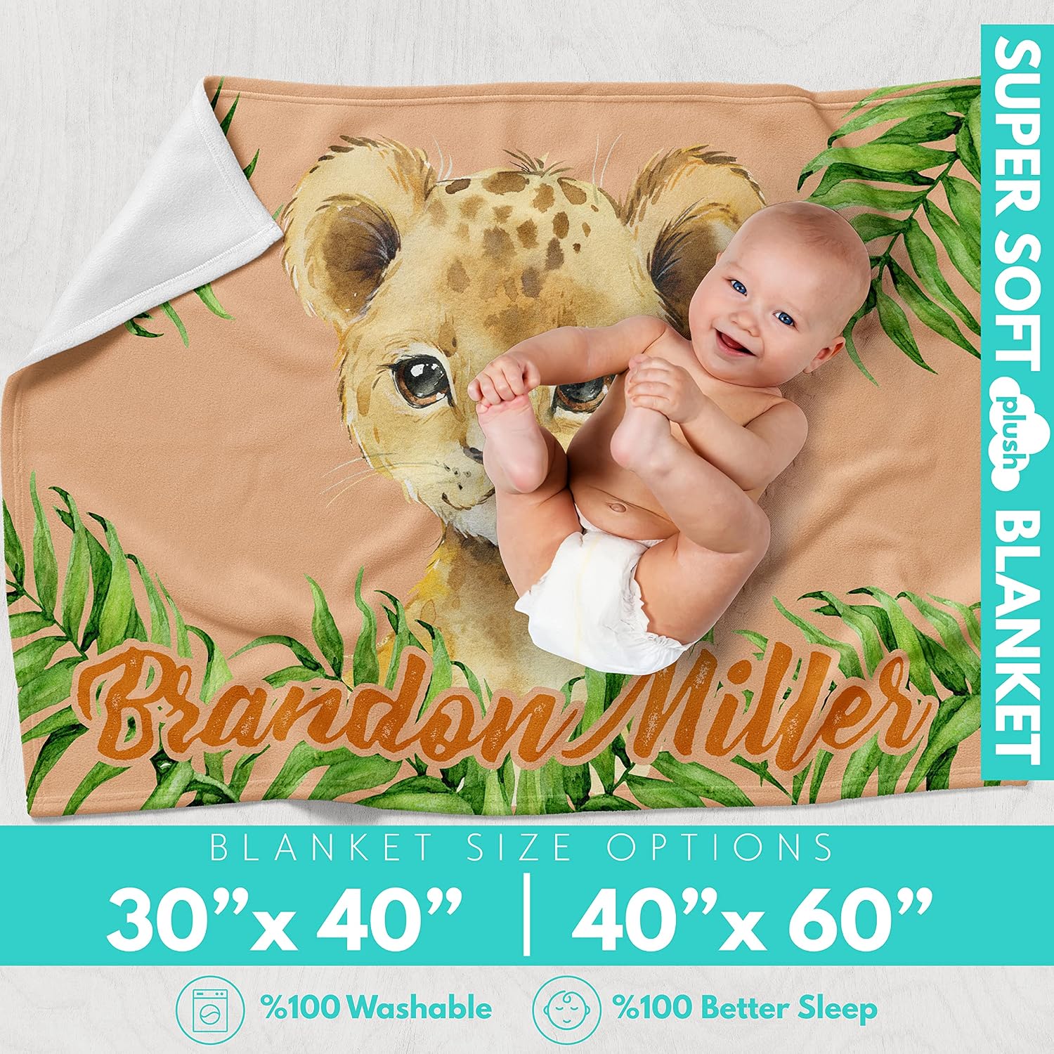 Baby Blanket Personalized with Name, Baby Girl Gift, Fleece - 2 Sizes & 10 Animal Pattern, Custom Blanket for Babies & Kids - Soft Blanket for Boy, Girl & Newborn