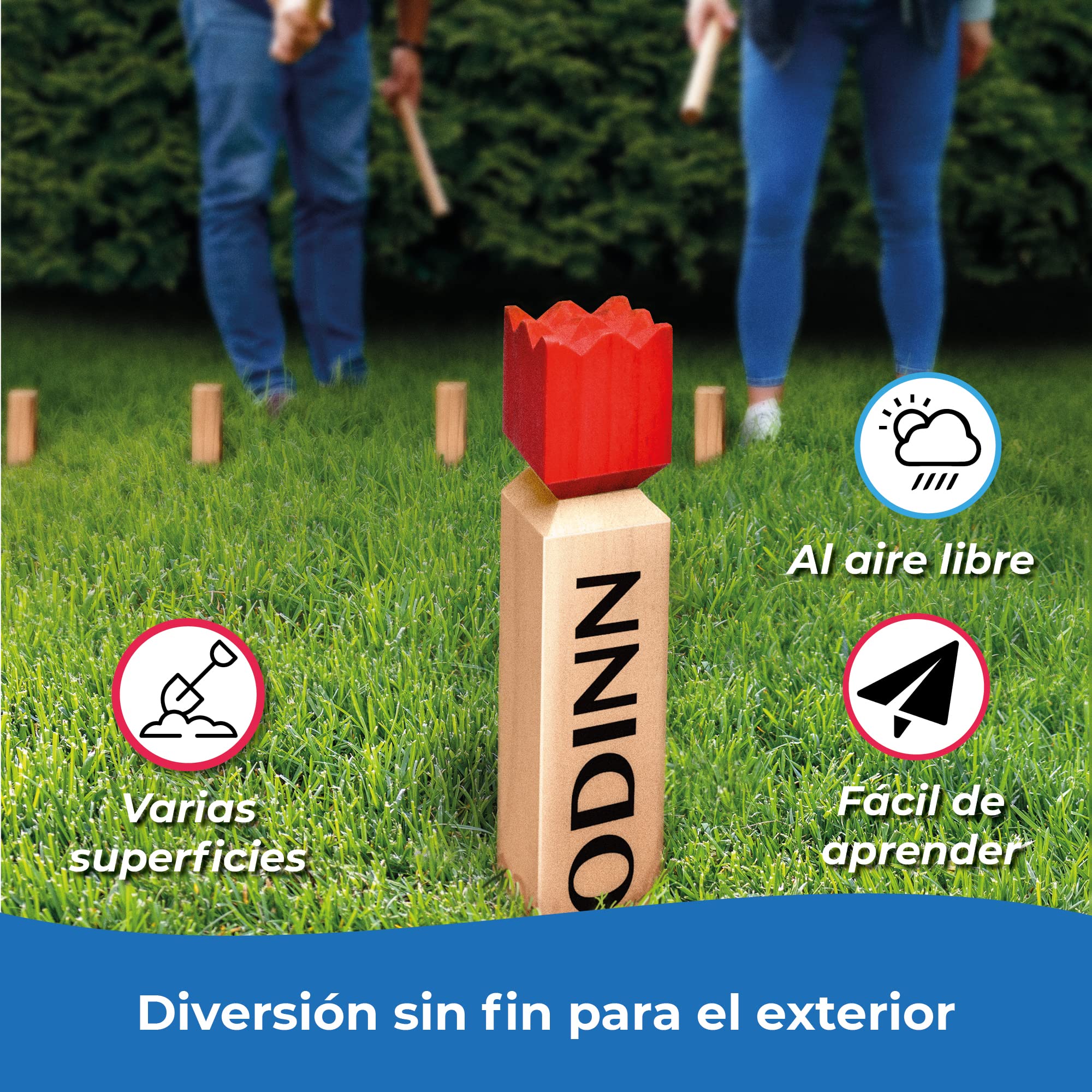 Toyfel XXL Juego de ajedrez Sueco de Madera Kubb FSC® Interior Haya | de lanzamiento de bolsa tela habilidad para todas las edades Spiel Exterior vikingo maciza gigante jardín Odinn