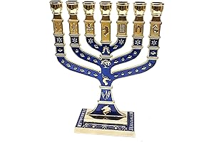 Golden Menorah 7 Branch 12 Tribes of Israel