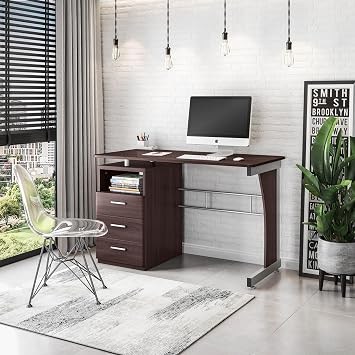 Techni Mobili 48W Computer Desk w/ 3-Drawers & Storage Compartment, Brown | Home Office, Study Table, Heavy Duty, Water Resistant, Ideal for home office, Workspace organization