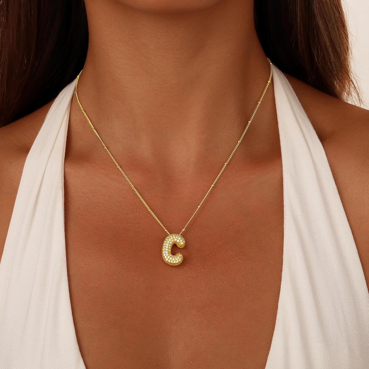 Bubble Letter Necklace for Women Dainty 14K Gold Plated Initial Necklace Chunky Initial Charm Pendant Jewelry Personalized Gifts for Women Trendy - Image 3