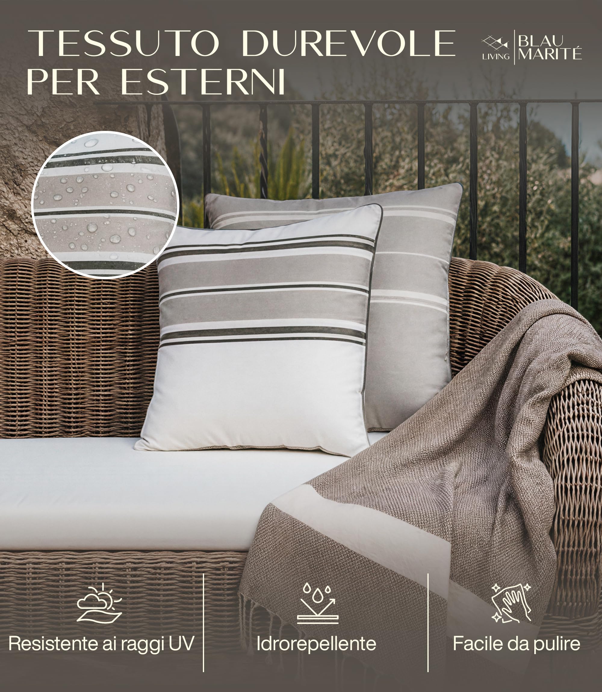 Set 2 Federe Cuscini da Esterno 30x50 cm – Impermeabili, Antimacchia, Resistenti ai Raggi UV – Morbide e Lavabili – Copricuscini Decorativi per Giardino, Balcone, Terrazza – Grigio
