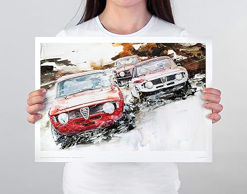 Miniatura 3 de Minseok - Póster de acuarela para coche, diseño de coches viejos, color rojo dinámico