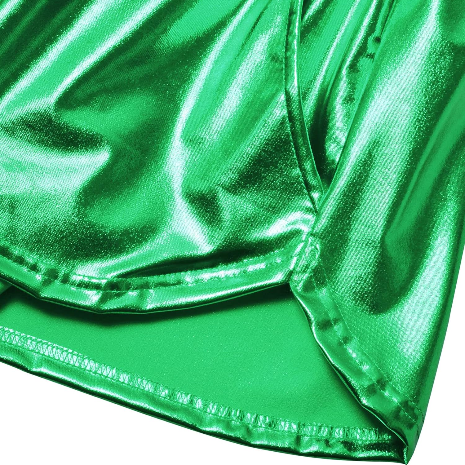 レディース メタリックショーツ ヨガ シャイニー キラキラ ホット ドローストリング アウトフィット ショートパンツ, ダークグリー