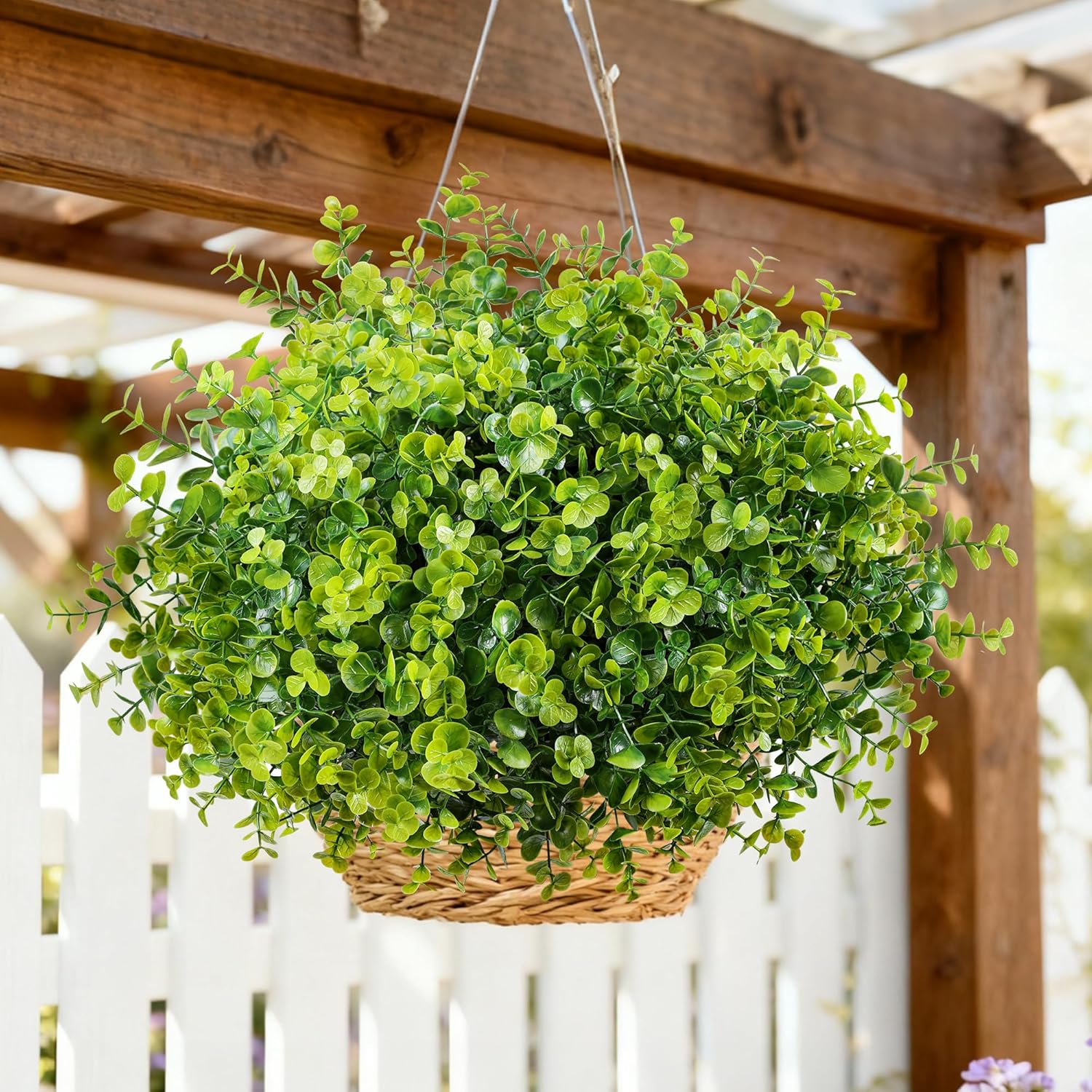 Artificial Faux Outdoor Plants for Spring Summer Decoration, 12 Bundles Fake Plastic Eucalyptus UV Resistant Look Real Fake Plants for Planter Outside Front Door Porch Patio Balcony Garden Indoor Yard