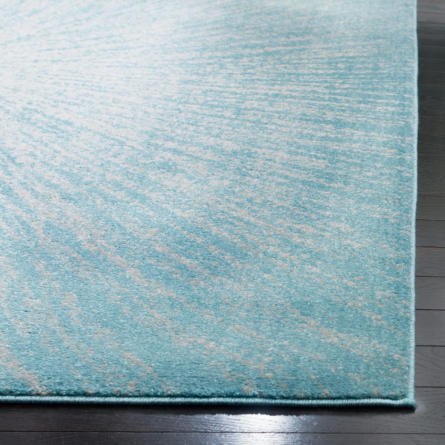 Ivory and Aqua Easy-Care Synthetic Runner Rug, 2'2" x 9'