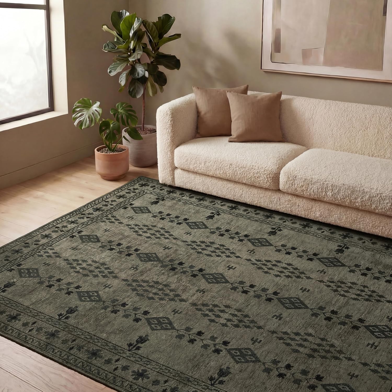 Revival Rugs Garland 8'x10' Washable Area Rug for Kitchen Bedroom - Oeko-TEX Certified, Green
