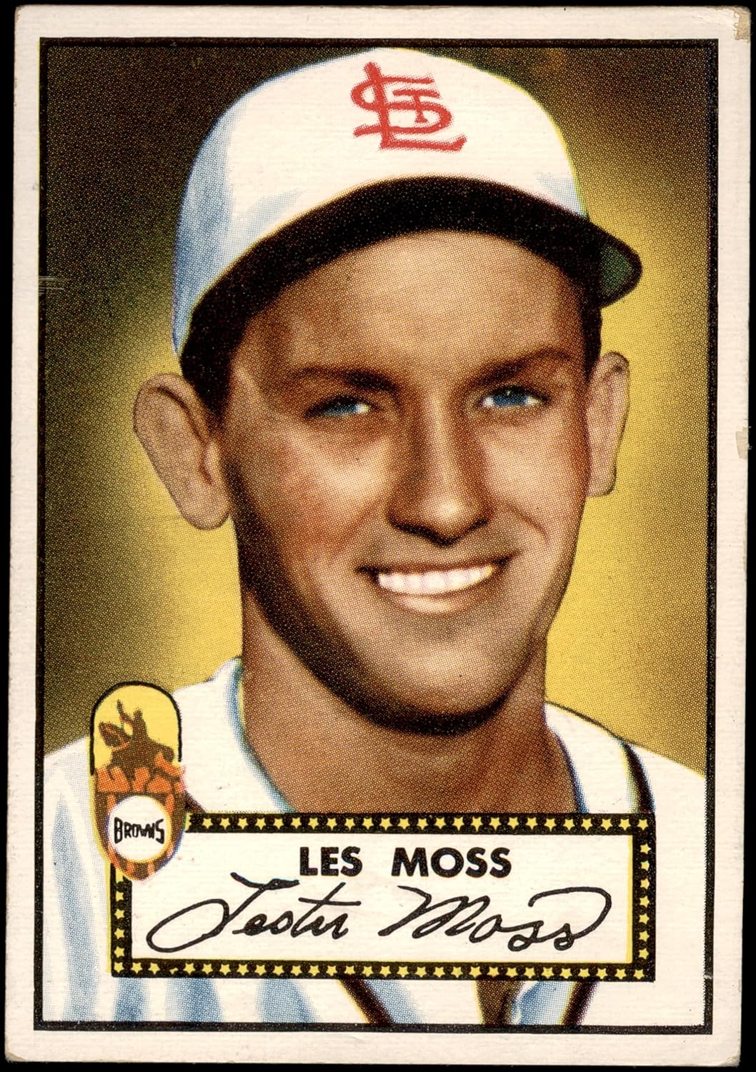 1952 Topps #143 CRM Les Moss St. Louis Browns (Baseball Card) (Cream Back) VG/EX Browns