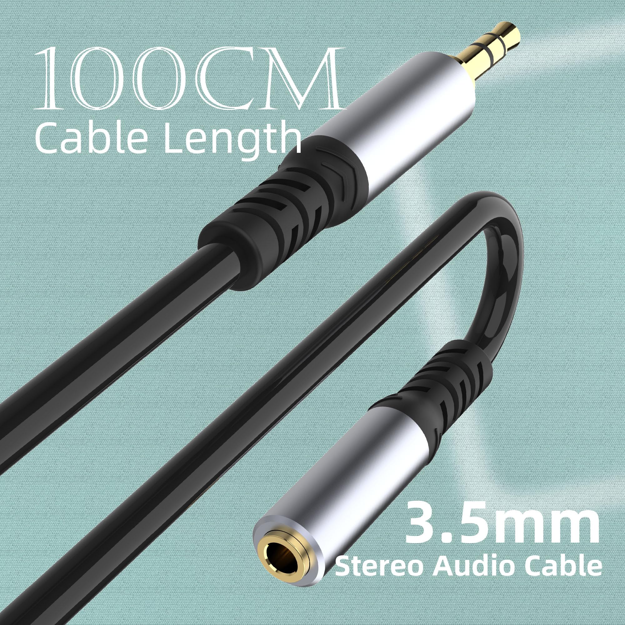 Câble d'extension de casque (1 m), câble d'extension audio jack auxiliaire 3,5 mm mâle vers femelle, plaqué or 24 carats, cordon d'extension auxiliaire pour casque, iPhone, iPad, smartphones