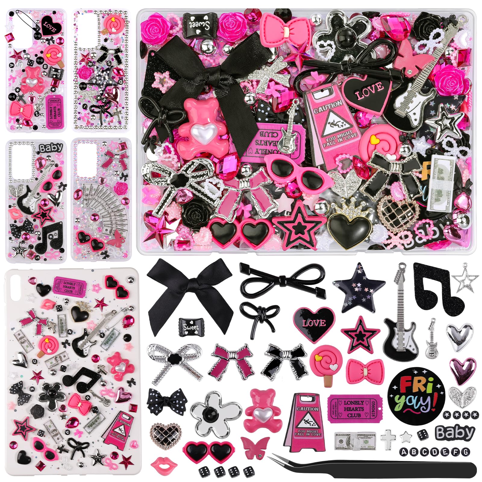 Umillars 1740 Pcs Junk Case Charms Kit, Junk Phone Case for Customizing DIY, Letter Beads, Kawaii Nail Accessories Flatback Beads, Star, Love,