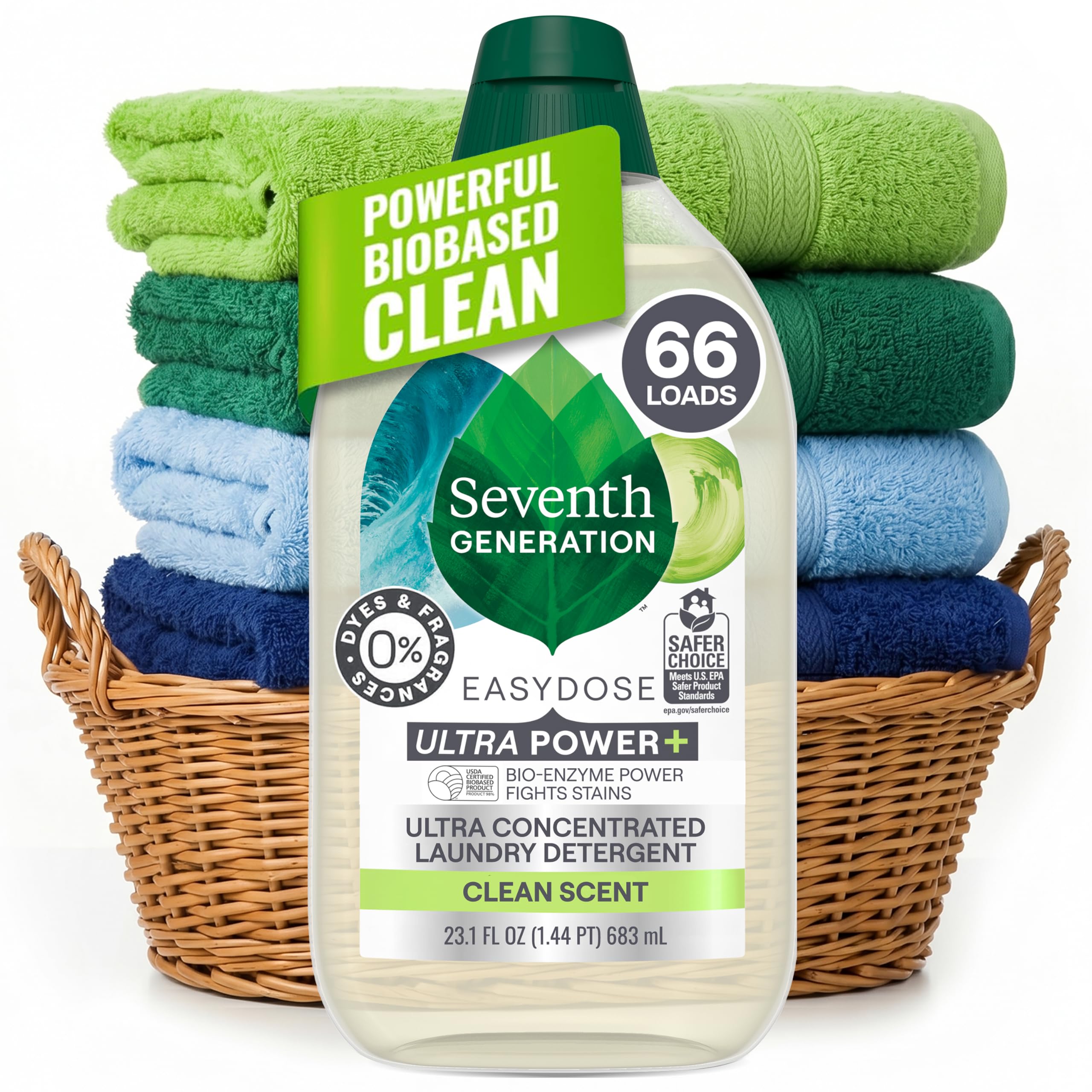 Seventh Generation Detergente para lavandería, 23 onzas (66 cargas) EasyDose, aroma Power+ Clean