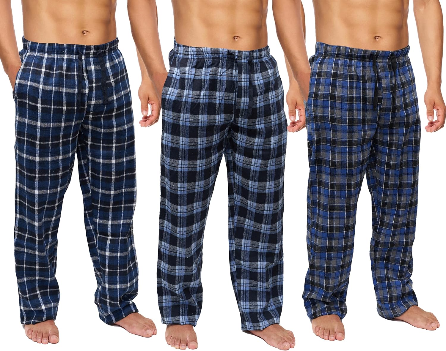 Active Club Men’s Flannel Pajama Pants 3 Pack– Soft Sleep & Lounge Pants with Pockets & Adjustable Drawstring