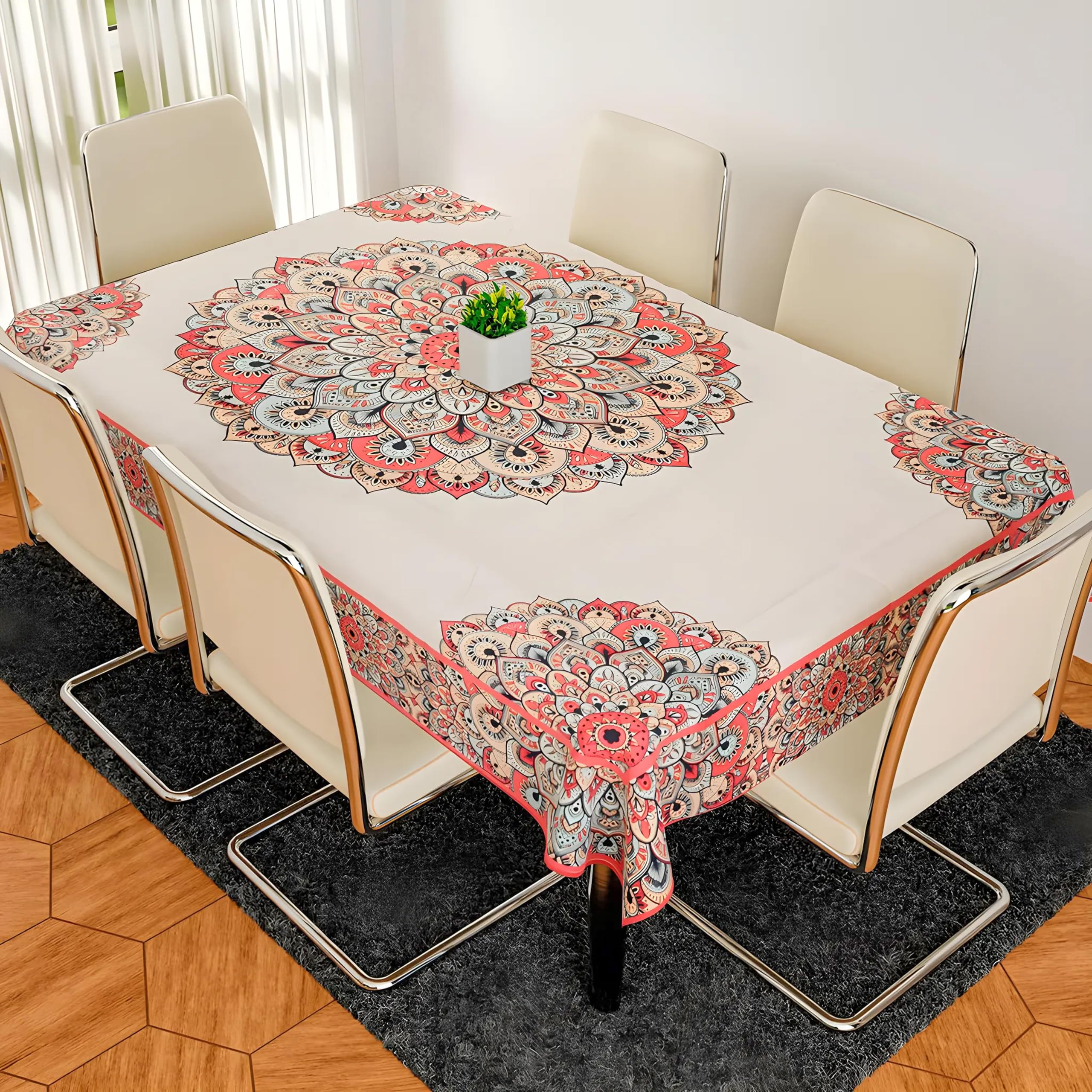 Kuber Industries Dining Table Cover|Table Cover 6 Seater|Rangoli Design|Jute Table Cloth 90x60 (Cream): Buy Online at Best Price in UAE - Amazon.ae