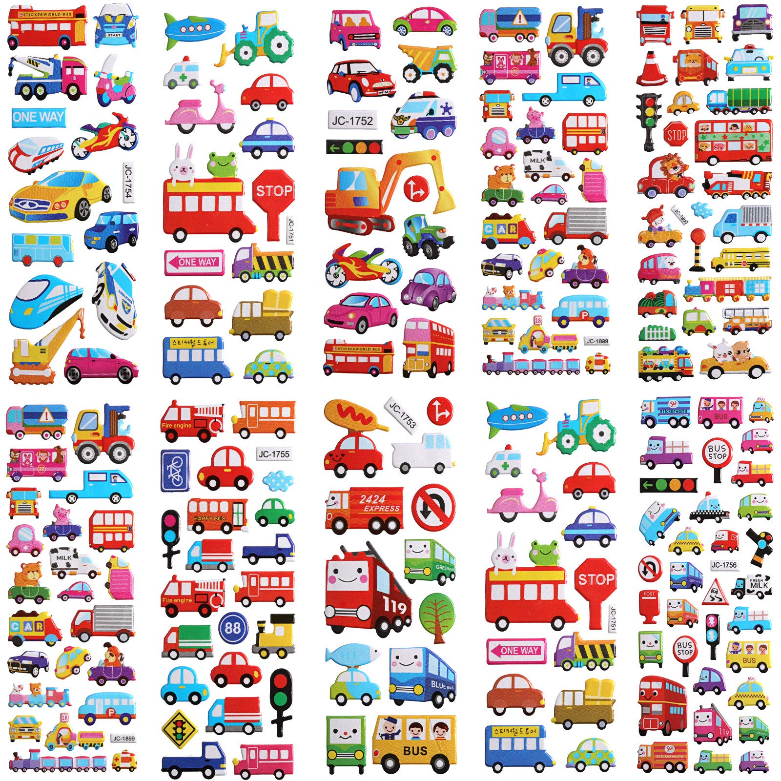 Zonon 10 Sheets Cars 3D Puffy Stickers Car Theme DIY Decoration Vehicle Stickers Set for Scrapbook Reward Prizes Birthday Party Favors Decoration Supplies