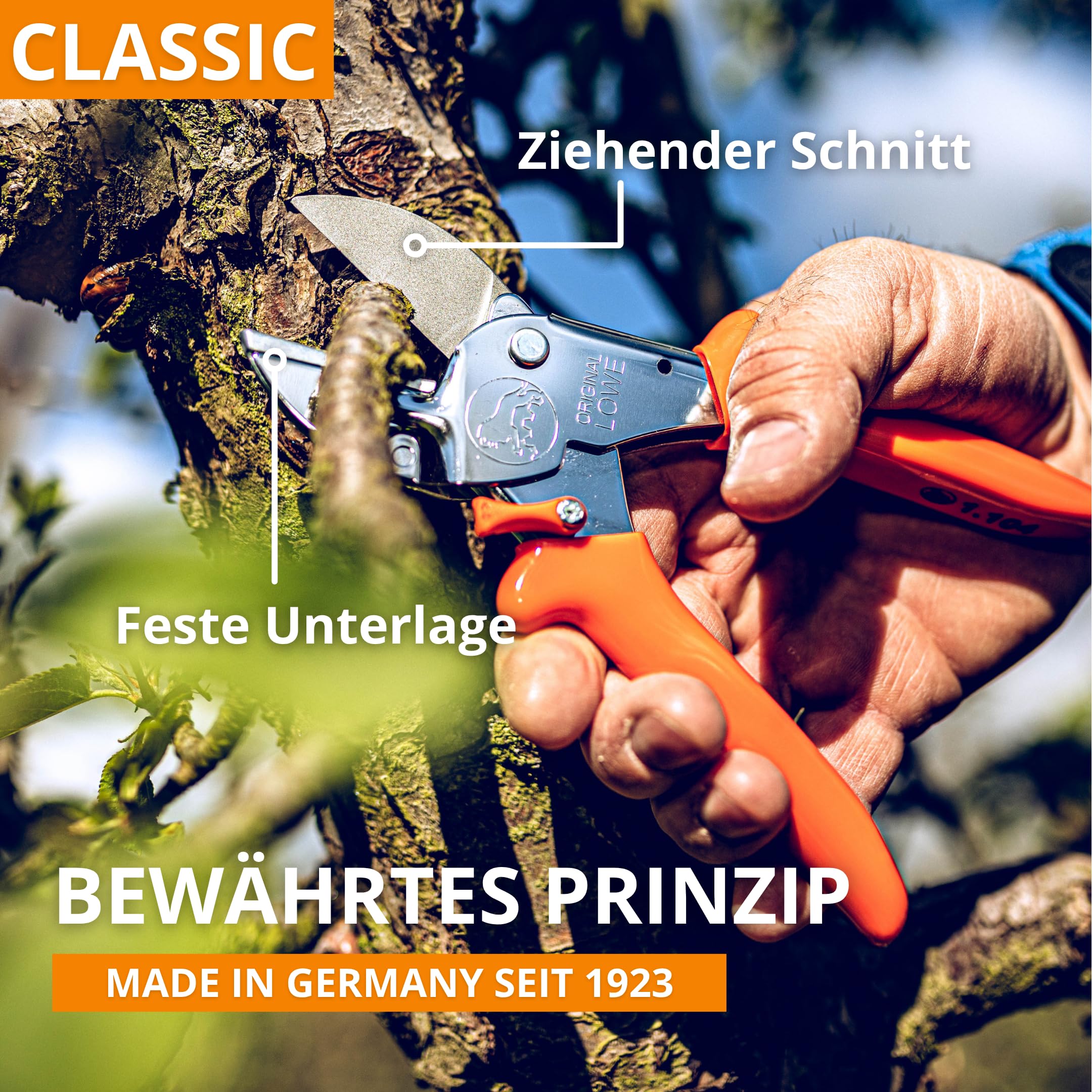 Original LÖWE 1 Profi Amboss-Gartenschere 1.104 mit rostfreier Stahlklinge und Antihaftbeschichtung - robuste und scharfe Schere aus rostfreiem Stahl eignet sich ideal für Holzarten wie Buche Esche