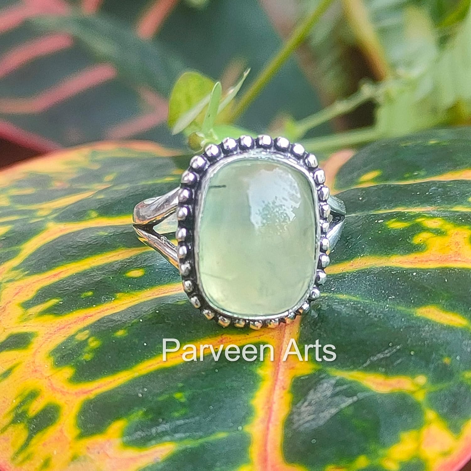 Genuine Prehnite Gemstone Oval Ring, Solid 925 Sterling Silver Statement Ring, Delicate Ring, Amazing Handmade Fine Jewelry for Women Fashion Jewelry for Gift Jewelry For Mother Day Gift - Image 4