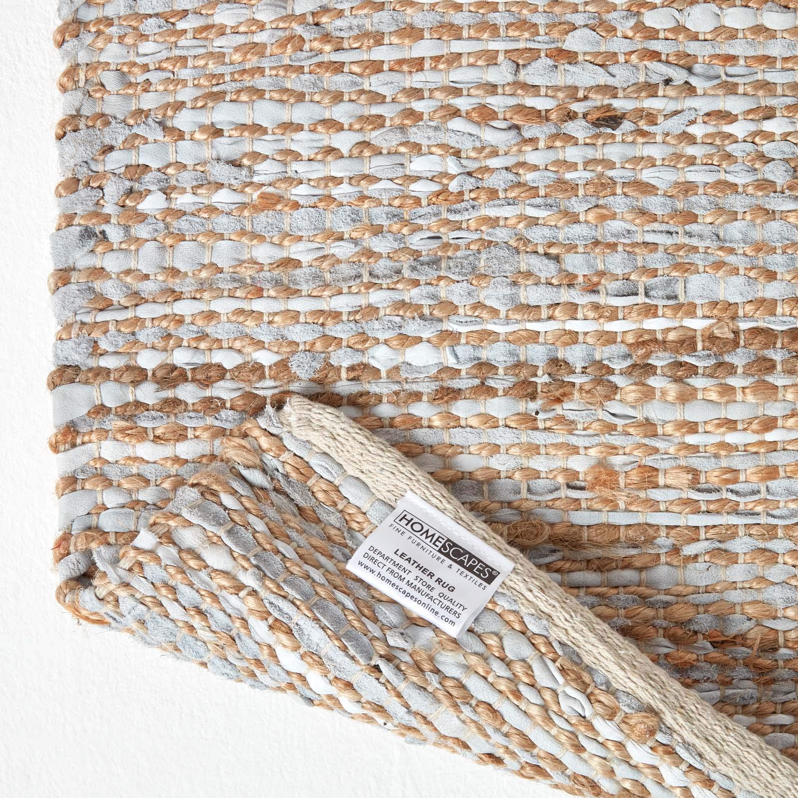 HOMESCAPES Tapis de Couloir en Cuir et Chanvre Madras Naturel, 66x200 cm