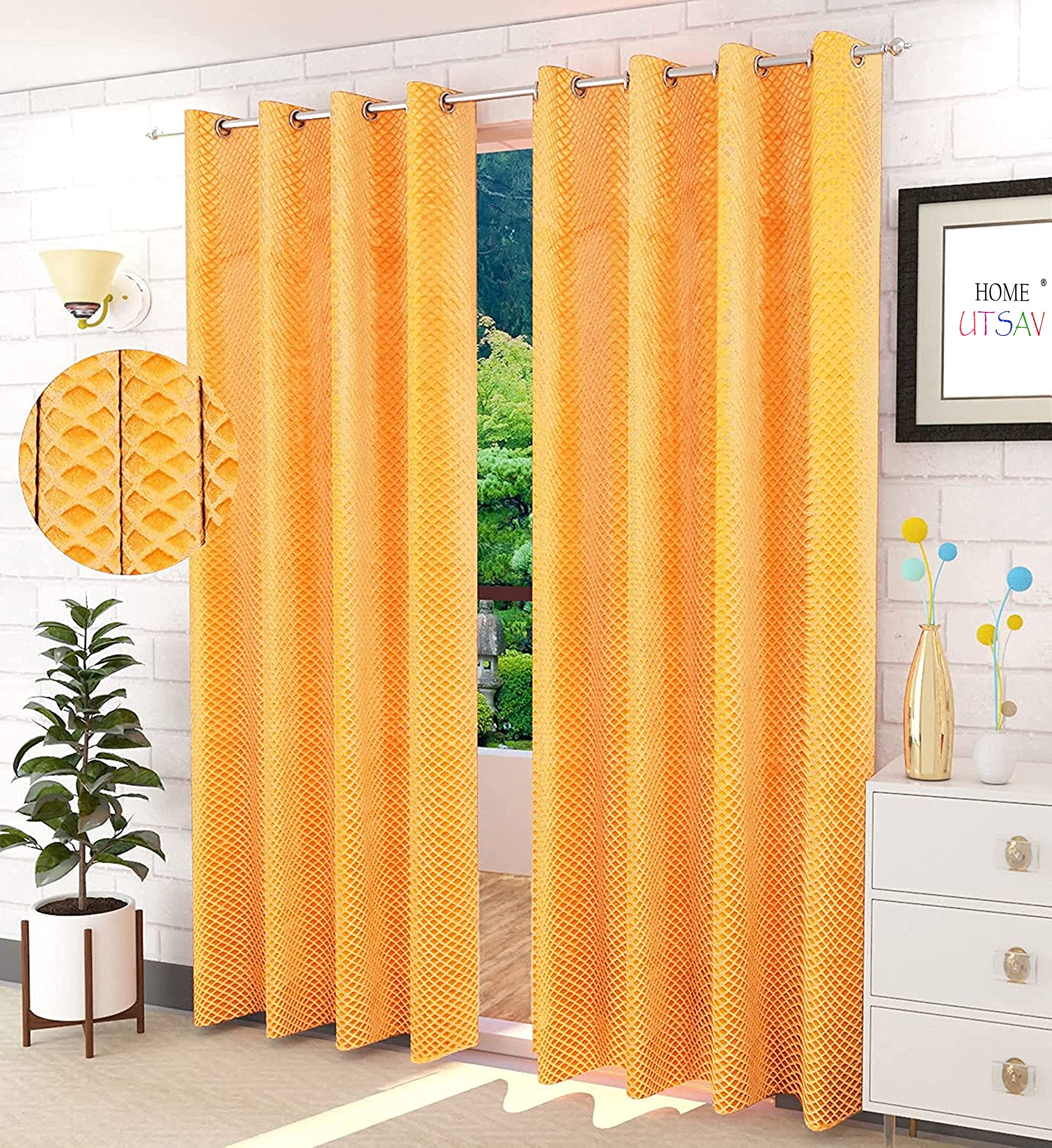 HOME UTSAV Premium Velvet Embossed Blackout Curtains for Window 5 Feet, Pack of 1, Gold (B0B54HDN2V) Amazon Price History, Amazon Price Tracker