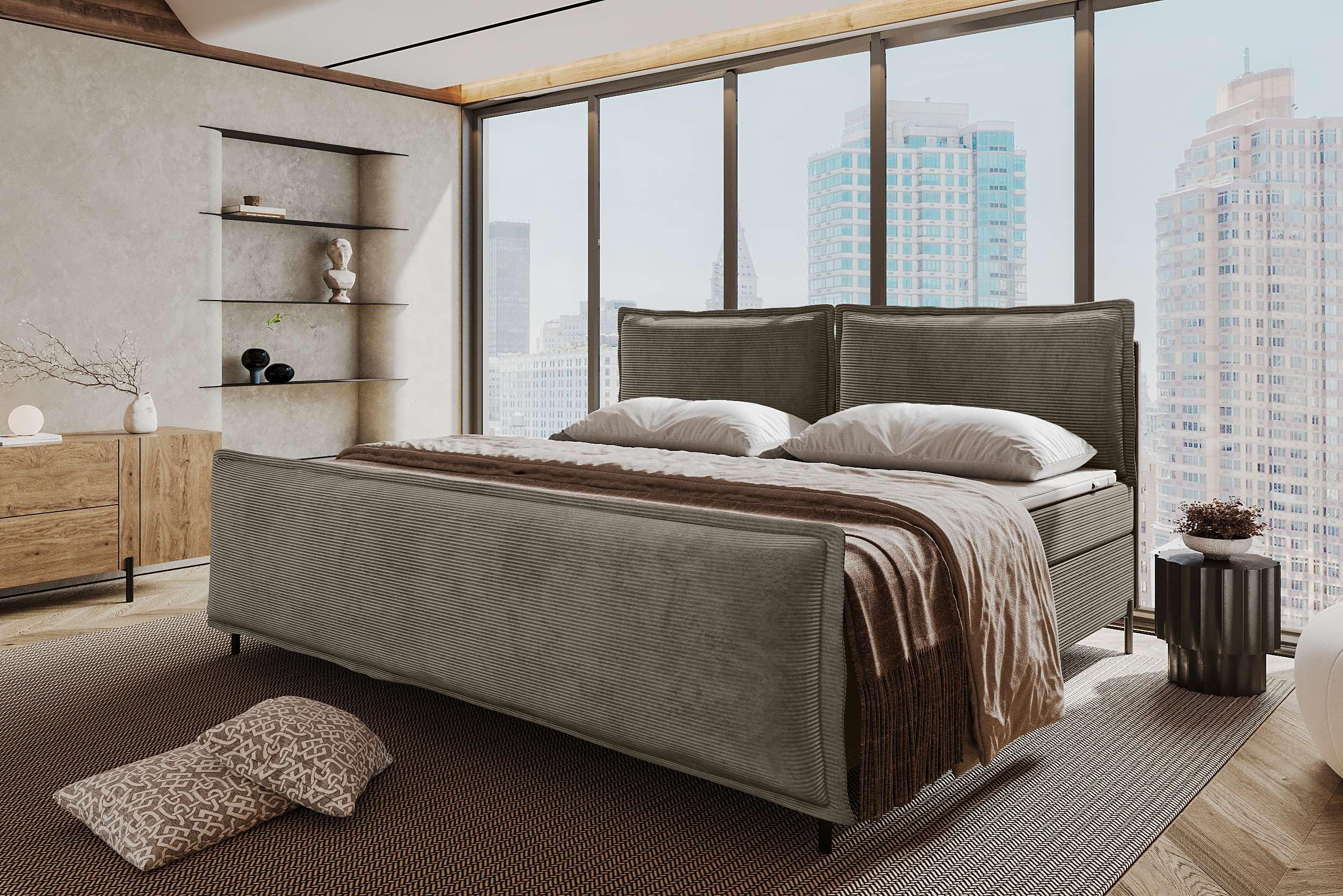 99rooms Vero Familienbett Boxbett 220×200 cm Cordstoff POSO Cappuccino
