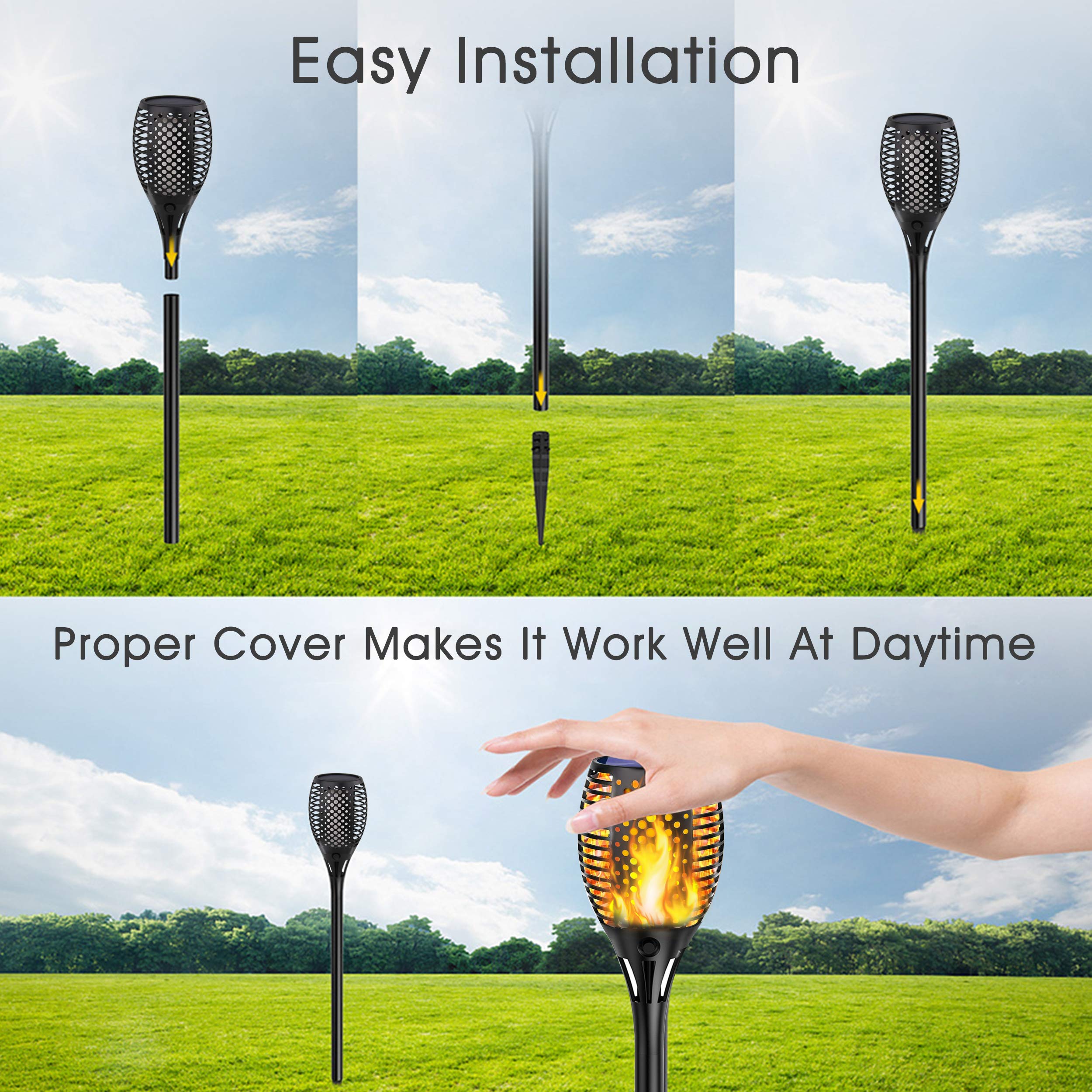 Shinmax Solarleuchte Solar Fackeln Solarlampen für Außen 33 LED Flamme Lampe IP65 Wasserdicht Solar Fackel Gartenlicht Solar Flammenlicht Auto EIN/Aus Deko für Garten Hof, Balkon, Korridor,Weg