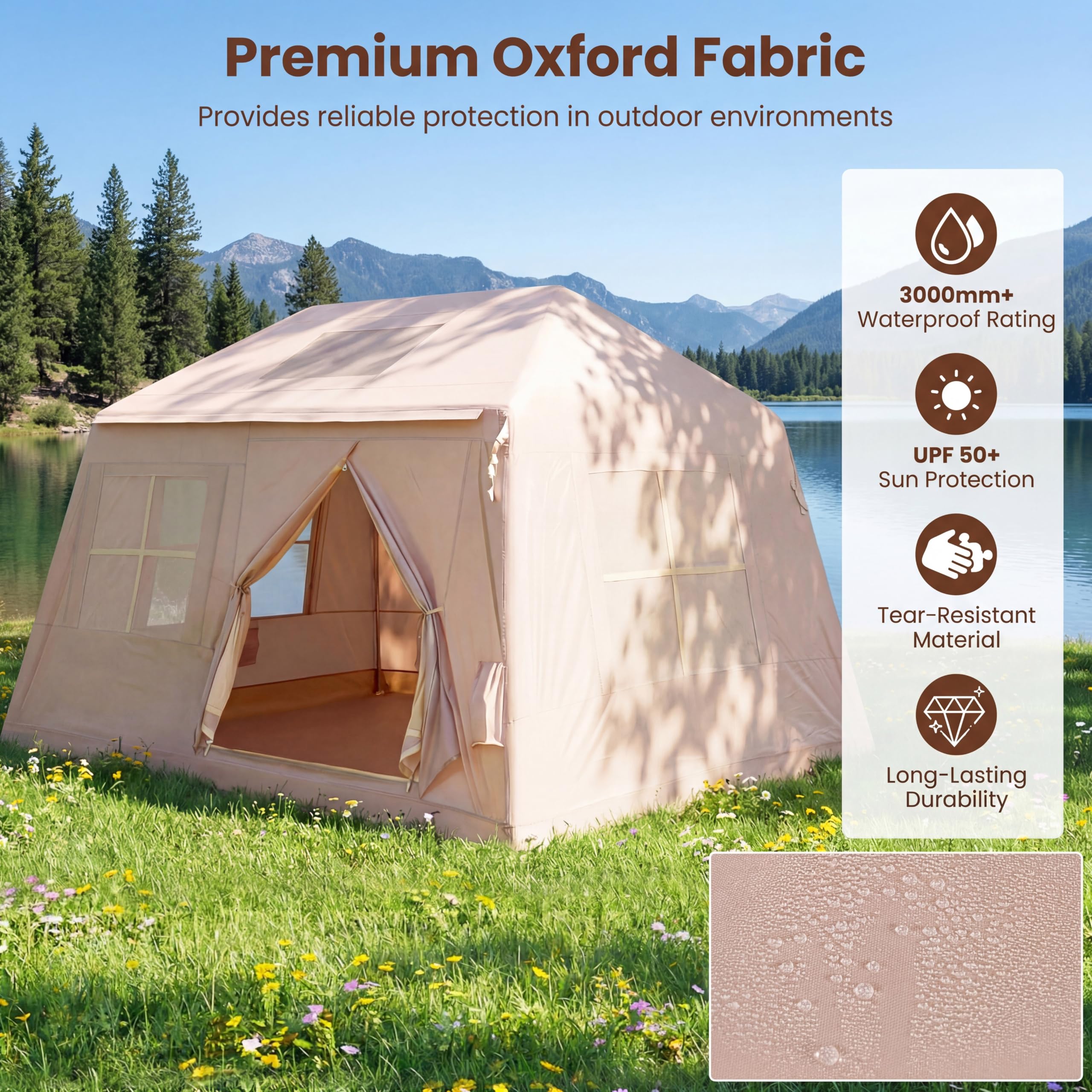 HOMASIS Tienda de Campaña Hinchable para 4-6 Personas | Tienda Inflable con Bomba, Puertas y Ventanas de Malla, Toldo y Bolsa de Transporte, Carpa Portátil para Camping, Senderismo