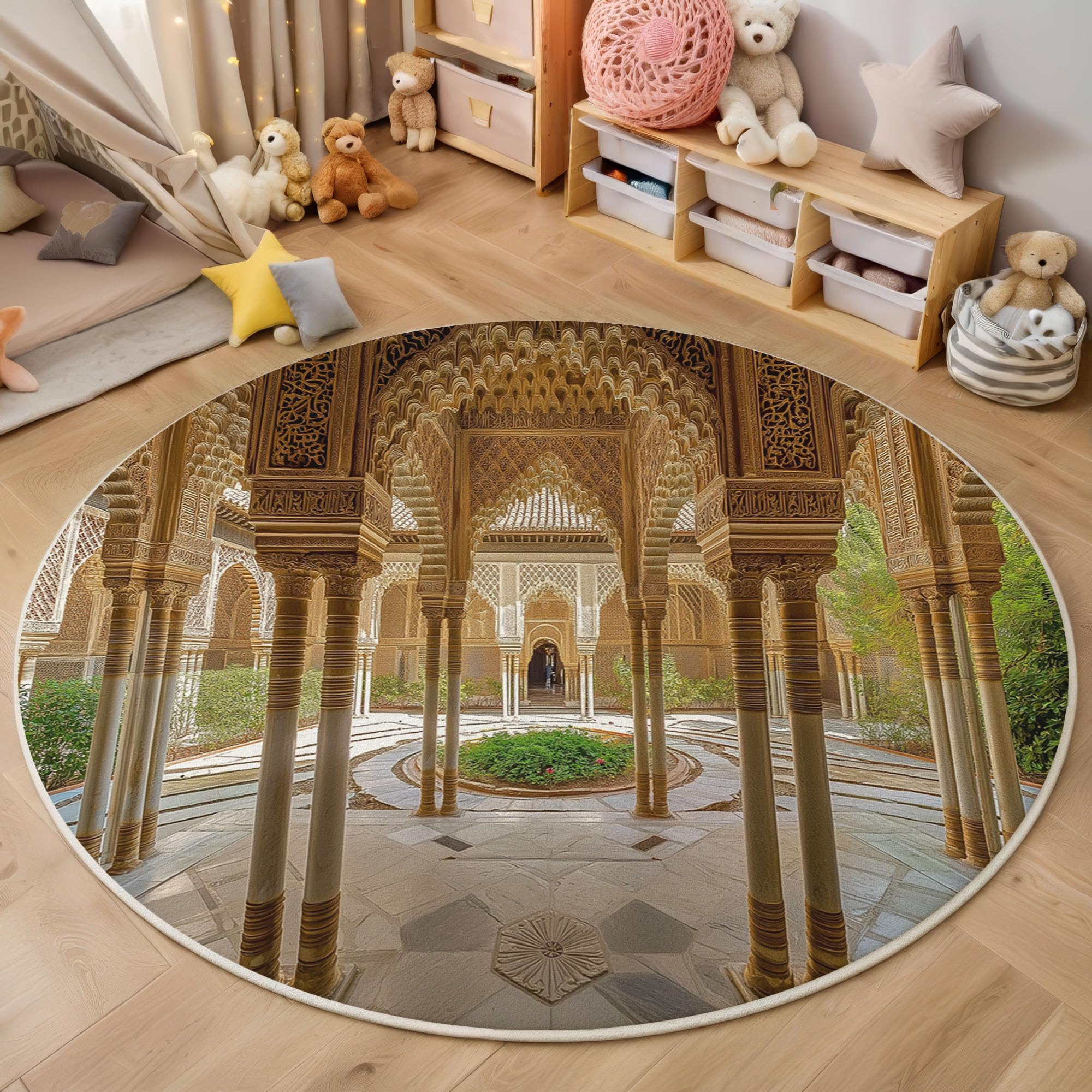 Tapis géométrie islam rond 120cm pour salon et entrée chic