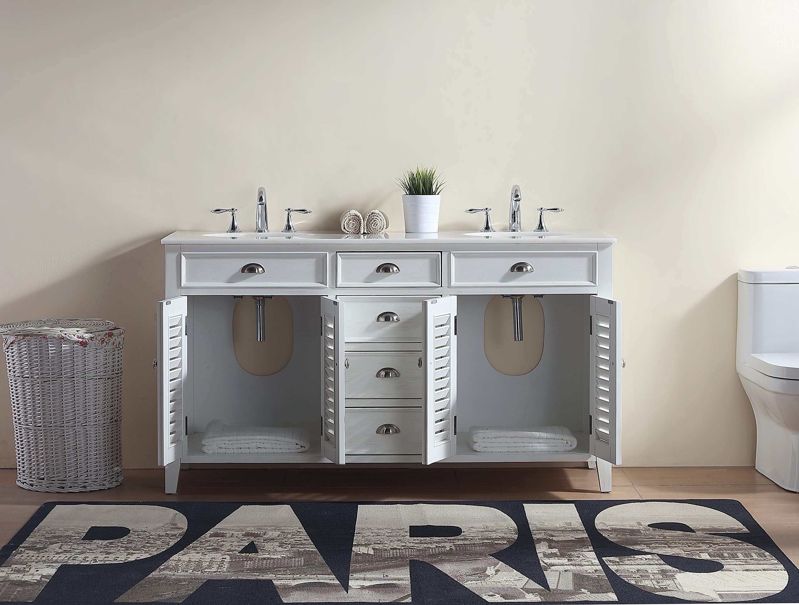 Modetti Modetti MOD884WH-60 Palm Beach Cottage Look Double Sink Bathroom Vanity ...