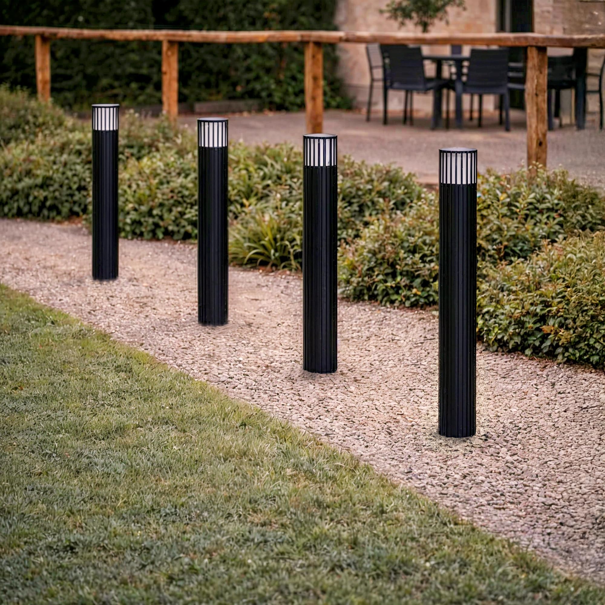 SSC-LUXon 4x GAVALO Pollerleuchte schwarz rund IP44 geriffelt für G9 Lampe - Design Wegeleuchten Außenlampe aus Aluminium Sockellampe für Außen