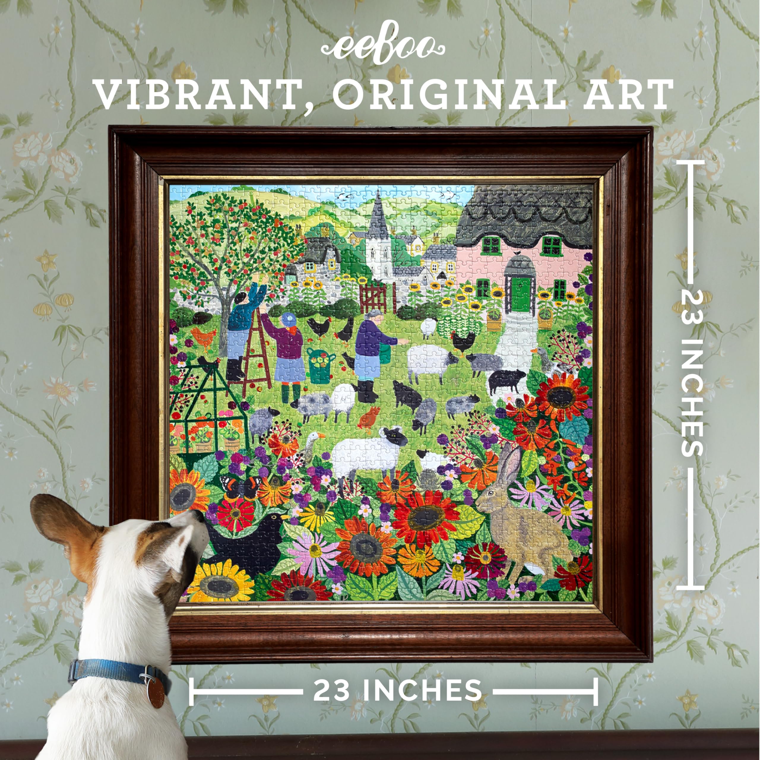 eeBoo Piece & Love: Village Orchard – Puzzle de 1000 pièces – Puzzle carré pour Adulte, scène de Village Anglais de Vanessa Bowman, Nature automnale, écologique