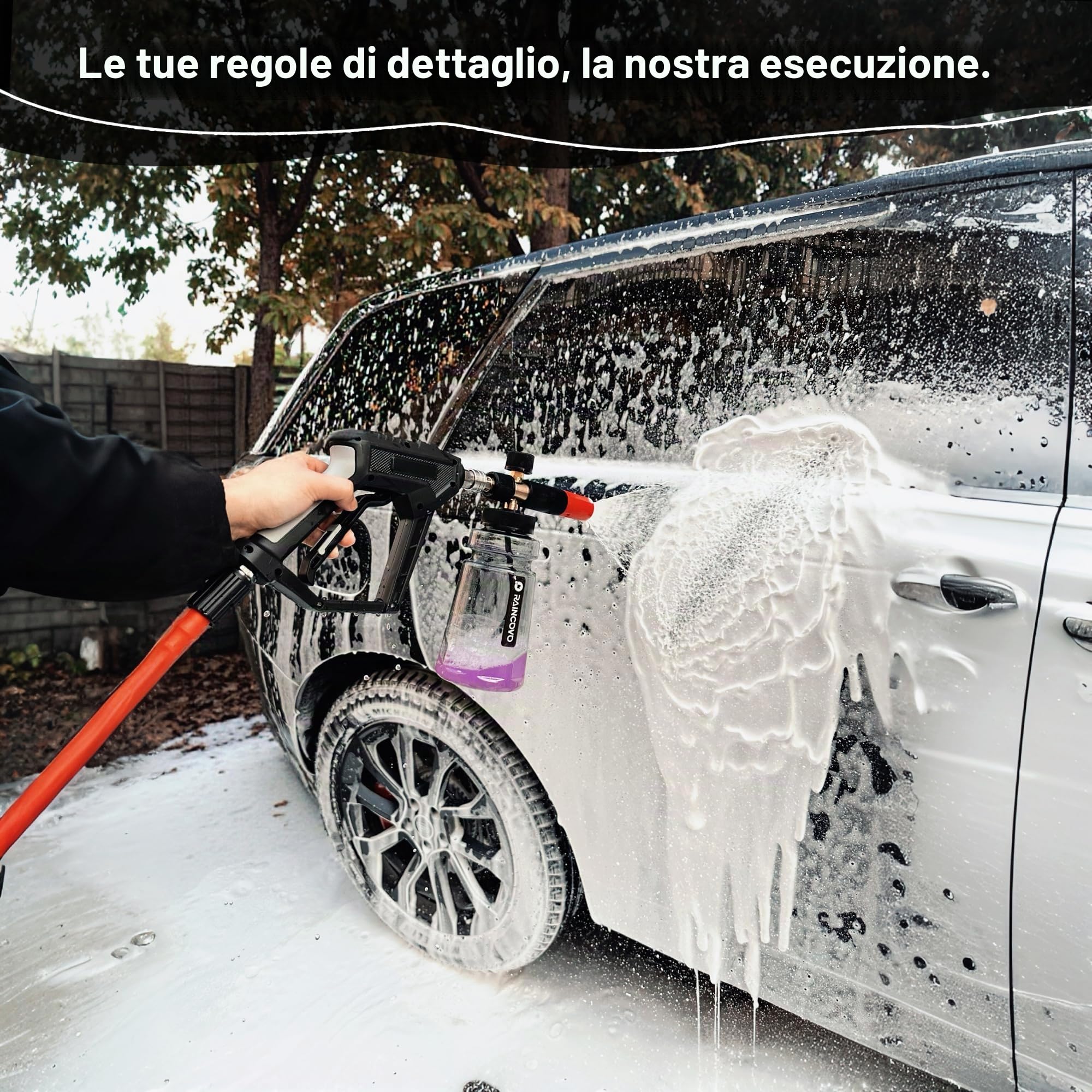 Raincovo Cannone a schiuma a bocca larga per idropulitrice, lancia spessa per lavaggio auto, cannone per sapone regolabile con connettore rapido da 1/4", ugello orifizio aggiuntivo da 1,1 mm