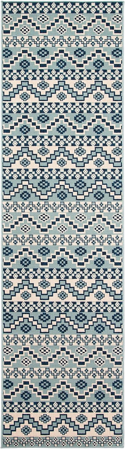 SAFAVIEH Veranda Collection 2'3' x 8' Turquoise / Blue VER095 Boho Indoor/ Outdoor Non-Shedding Easy scrubbing Patio Backyard Porch Deck Mudroom Runner-Rug