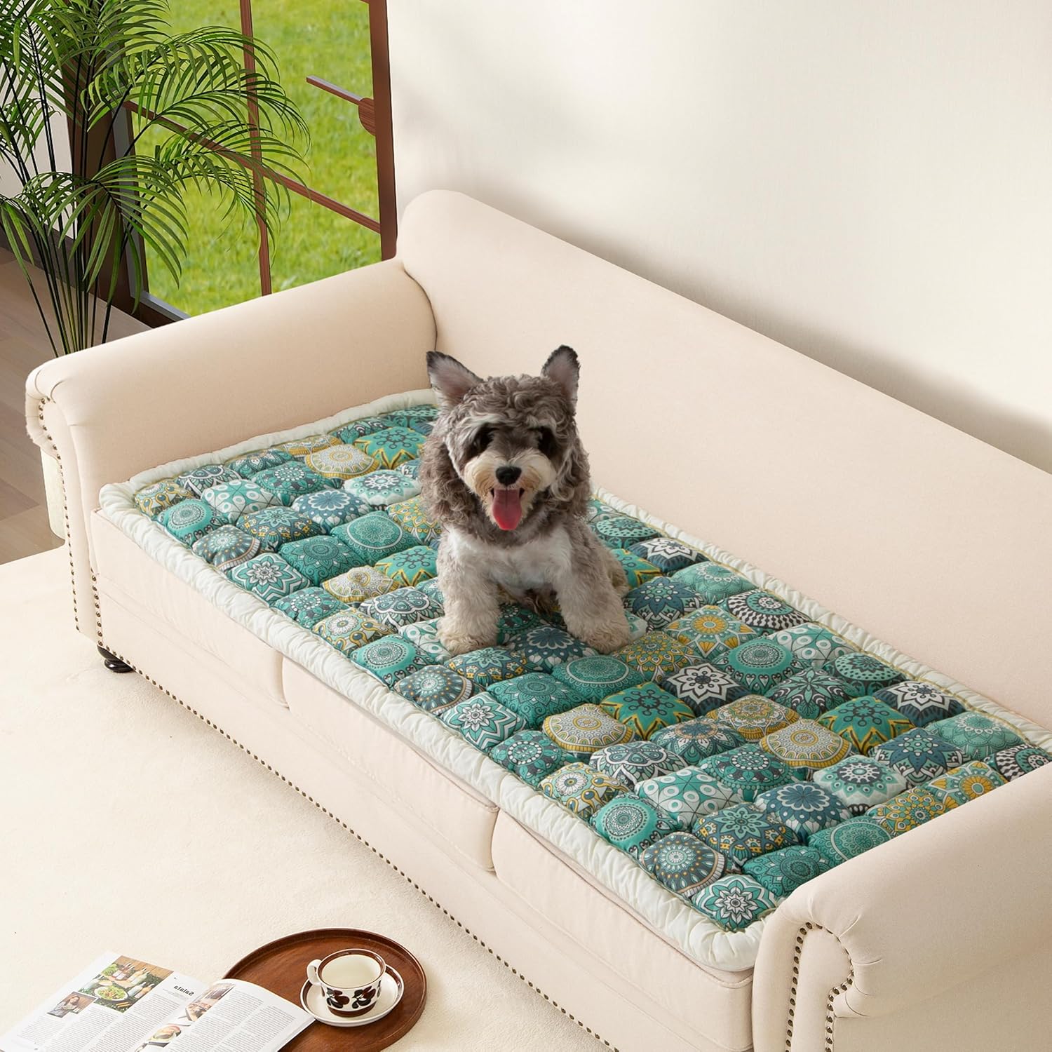 Couch Cover for Sofa, Sectional Couch Cover for Dogs, Sofa Cover Washable, Cushion Cover Blanket Pad Bed Mat for Pets, Boho Furniture Protector, Green, 27.6x59in