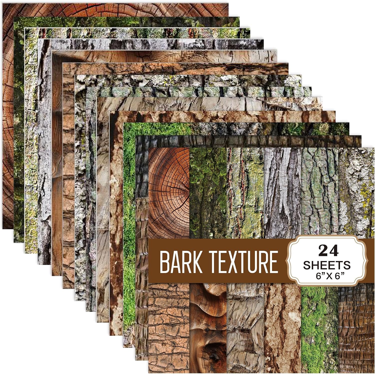 Wood Texture Pattern Scrapbook Paper, Single-Sided 6"x6" Cardstock, Vintage Journaling Scrapbooking Supplies, for Aesthetic Room Decor Wall Art DIY Photo Album - 24 Sheets (G038)