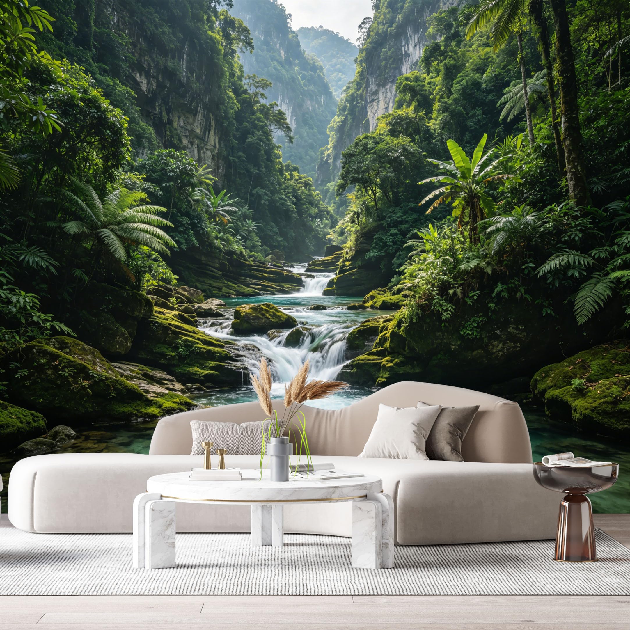 Custom Size Wall Murals Tropical Rainforest River Waterfall Landscape SelfAdhesive Wall Fabric Removable Large Wallpaper for Photo Living Room Interior Decor