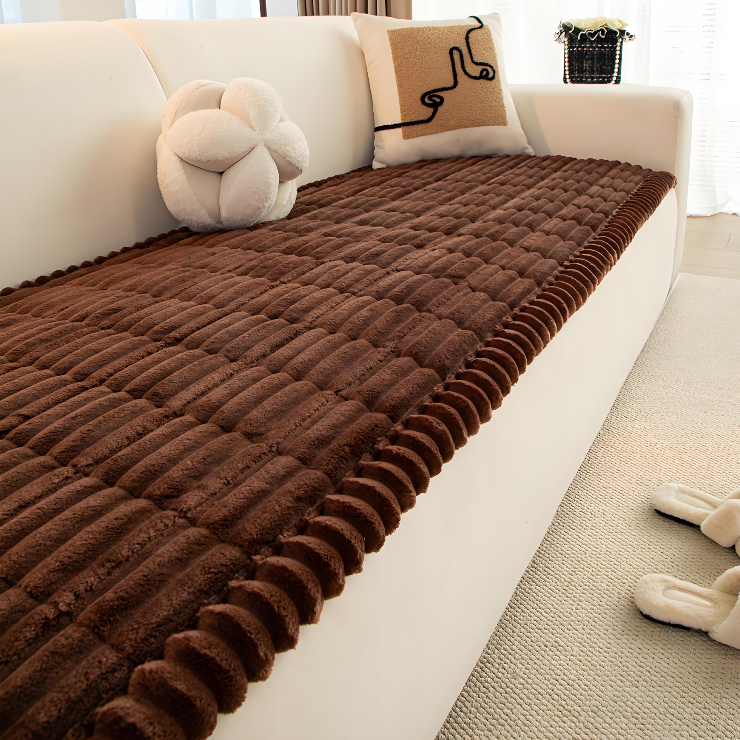 SRFYBGPY Pet Couch Covers for Sofa,Couch Covers for Dogs Washable,Non-Slip Sofa Cushion,Couch Covers for Cushion Couch Sofa Pet Friendly (Dark Brown, 27.6" x 70.9")