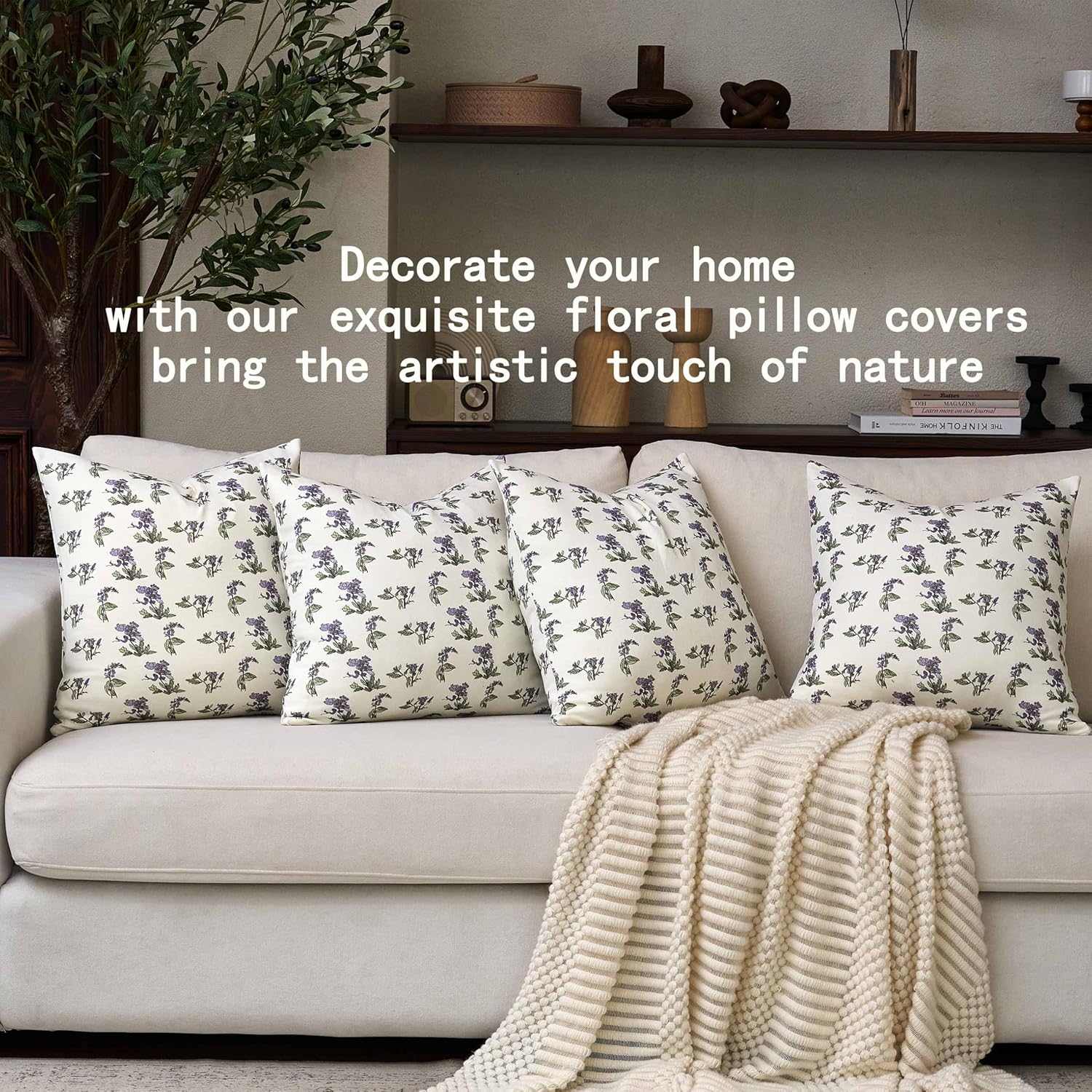 Cloud Like Soft Floral Pillow Covers 20x20 Inch Sage 100% Cotton Set of 2，Decoritve Sofa Bedroom Living Room Home Decor (Sage, 20" x 20" (Pack of 2))