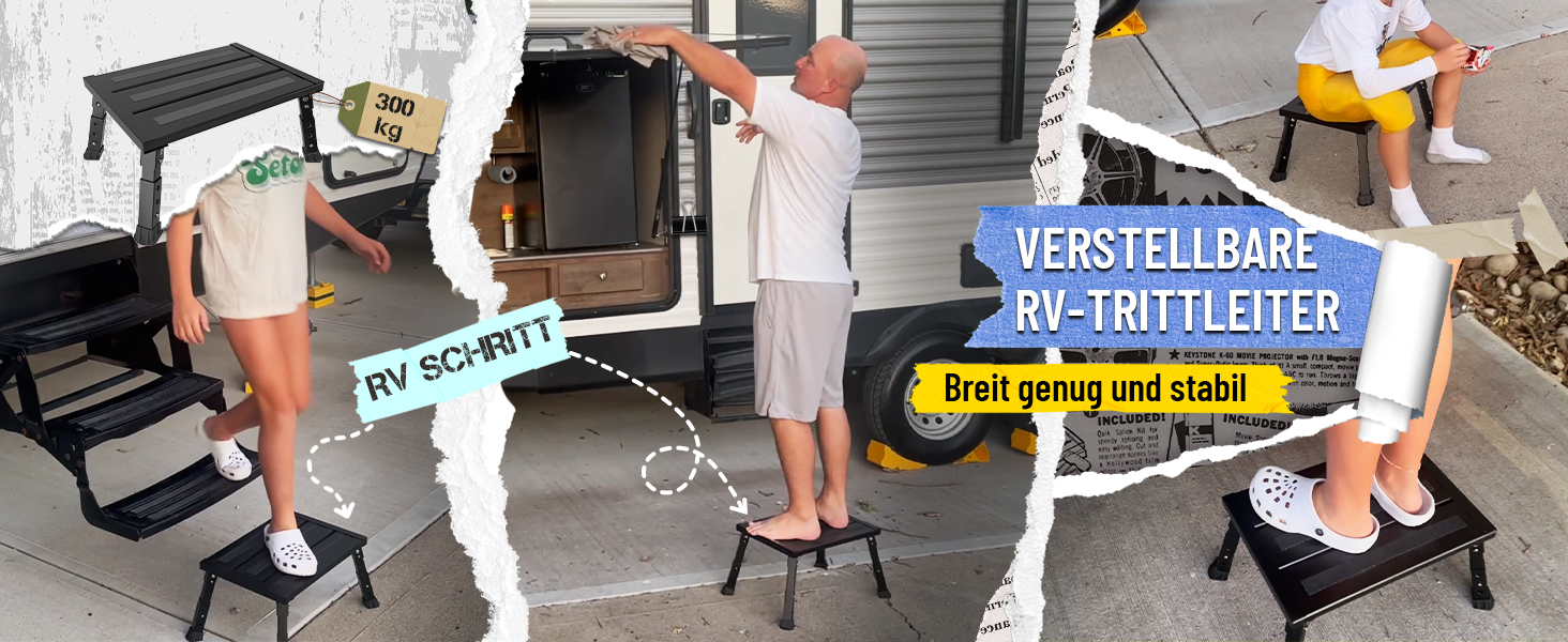 XARILK Tritthocker Aluminium Höhenverstellbar - Faltbar Bis 300kg | Rutschfeste Trittstufe Für Camping & Haushalt