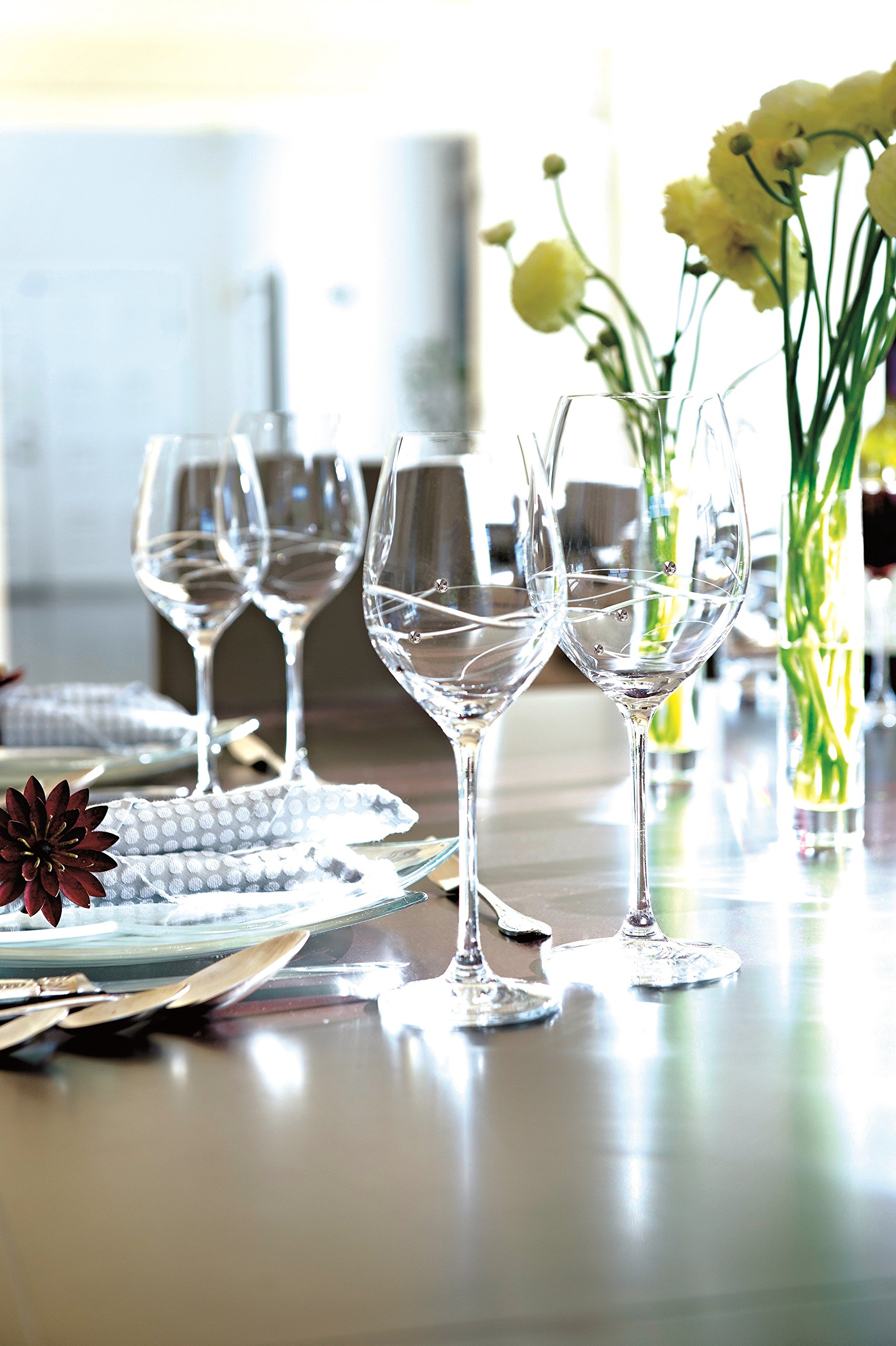 Barski - Copa hecha a mano - Brillante - Copa de vino blanco - Decorada con diamantes de cristal reales - 354.4 g - Fabricado en Europa - Juego de 4