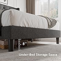 Vista 4 de iPormis Base de cama de plataforma tamaño Queen con cabecera capitoné con botones, marco de cama tapizado con listones de madera maciza, espacio