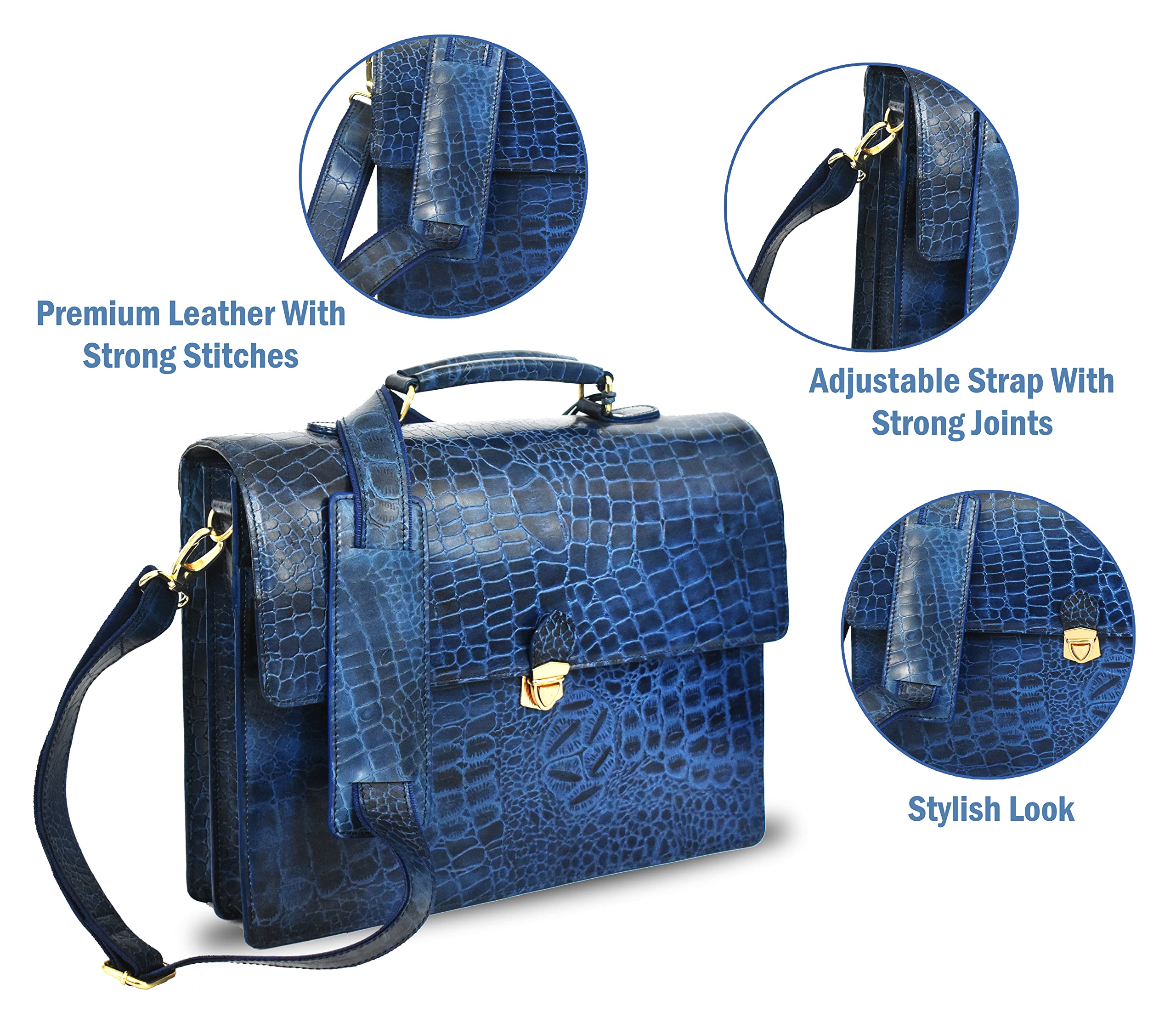 Amster Unisex Leather Briefcase Laptop Shoulder Business Bag (BLUE) 2