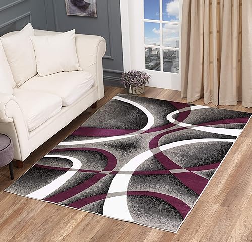 Miniatura 5 de GLORY RUGS Alfombra moderna de 8 x 10 pies, diseño de remolinos grises, para dormitorio, sala de estar, comedor contemporáneo, colección Sevilla,