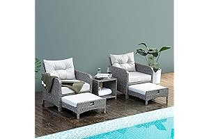 Liantral Best Choice for 5-Pieces Outdoor Wicker Patio Set with Ottoman