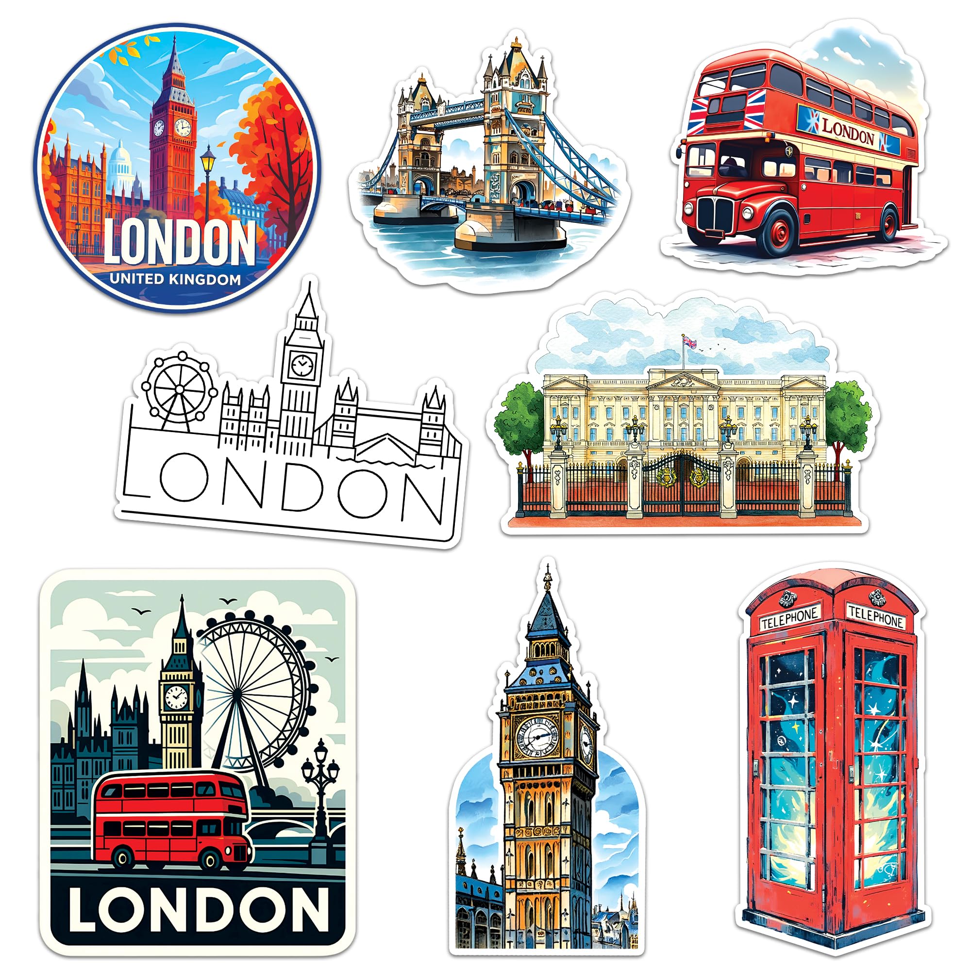 Autocollants Londres imperméables pour voiture et bagages grand format