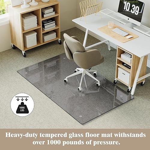 Vista 96 de Koonmi Tapete para silla de vidrio templado para suelos de madera dura y alfombras, 30 x 48 pulgadas, color gris, protector de piso de oficina