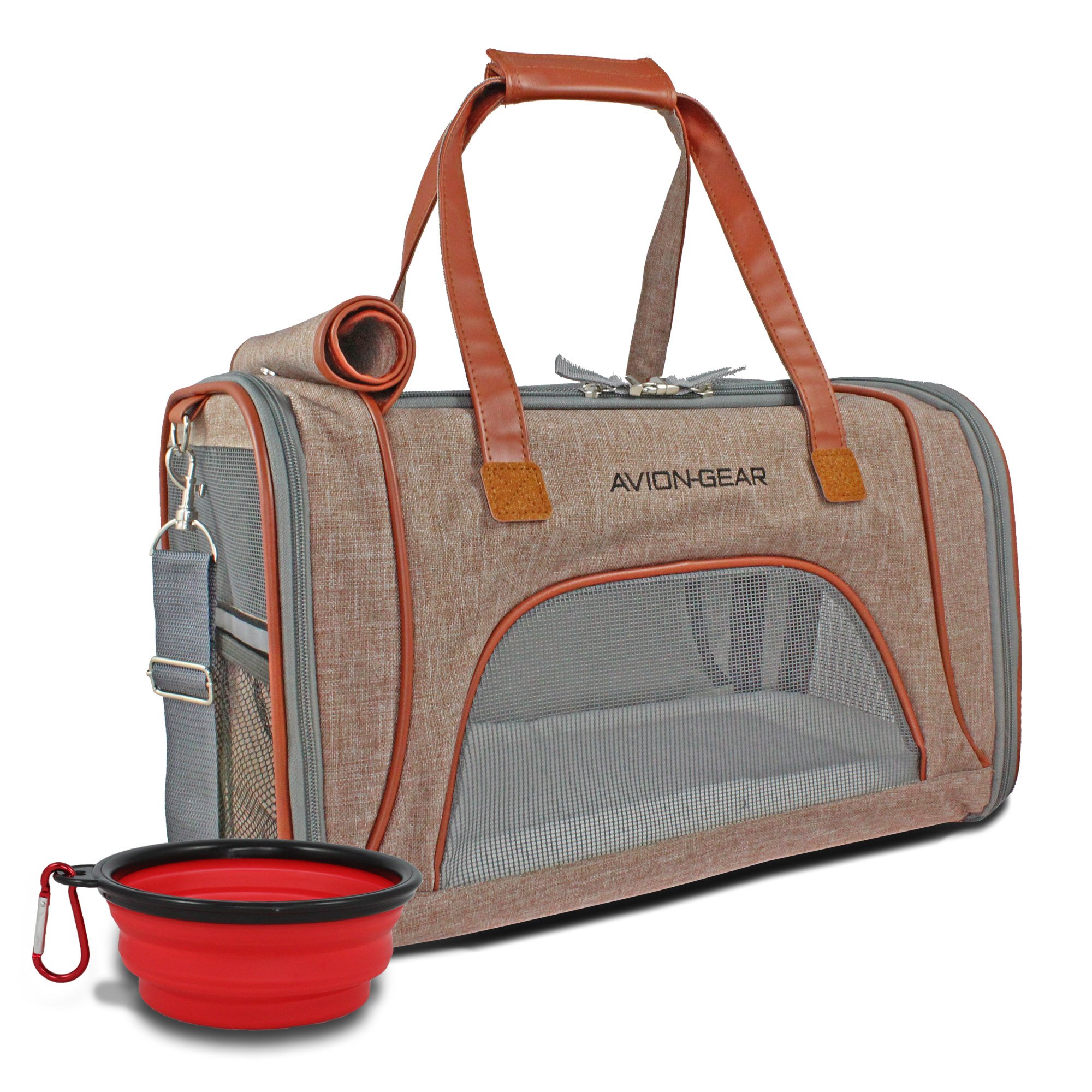 Pet Carrier Airline Approved | for Pets/Cat/Dog Travel| Soft Sided Under Seat Design | Premium Removable Fleece Bed and Lockable Zipper Clasps Series 1 (Brown)